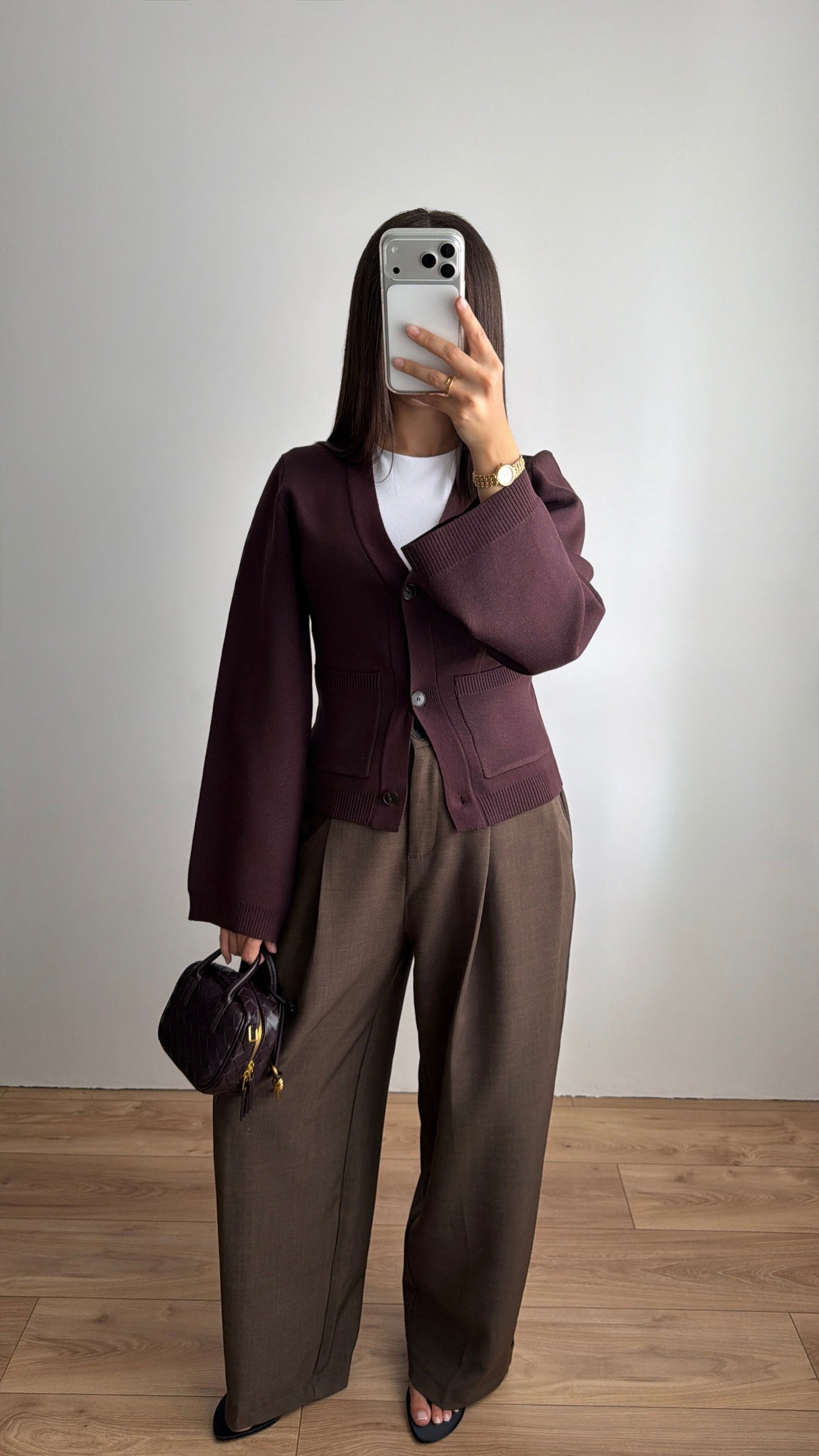 Cardigan cintrée en maille douce [BORDEAUX FONCÉ]