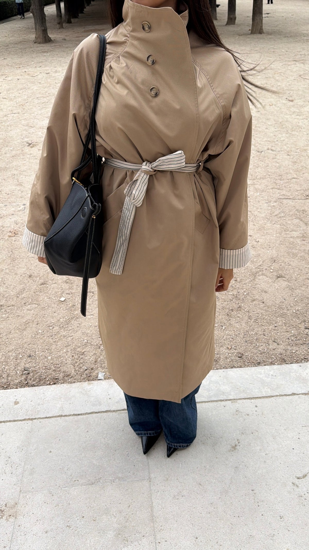 Long trench col montant EVIN [beige/rayé]
