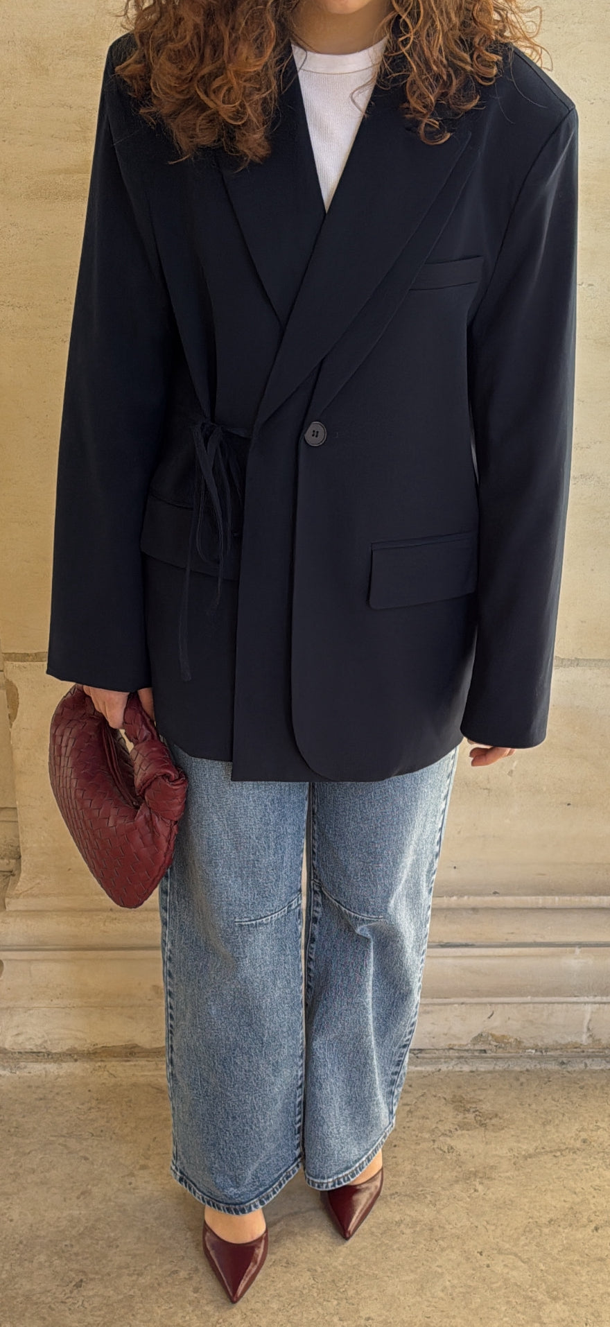 Oversized lined blazer [navy blue]