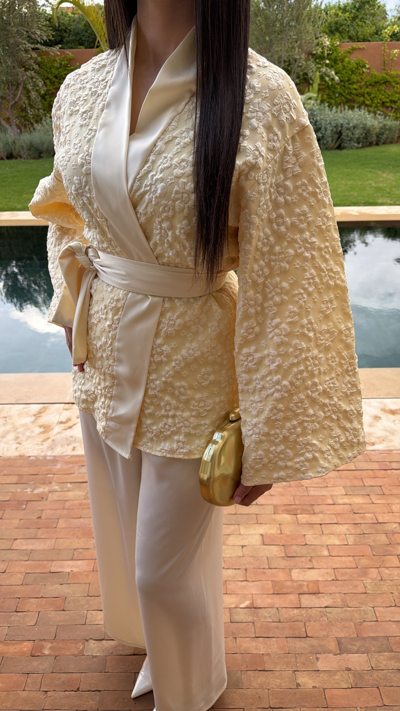 Ensemble kimono à fleurs [jaune]