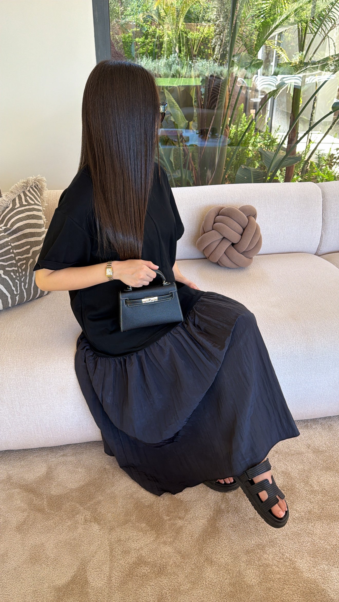 Longue robe bi-matière [noir]