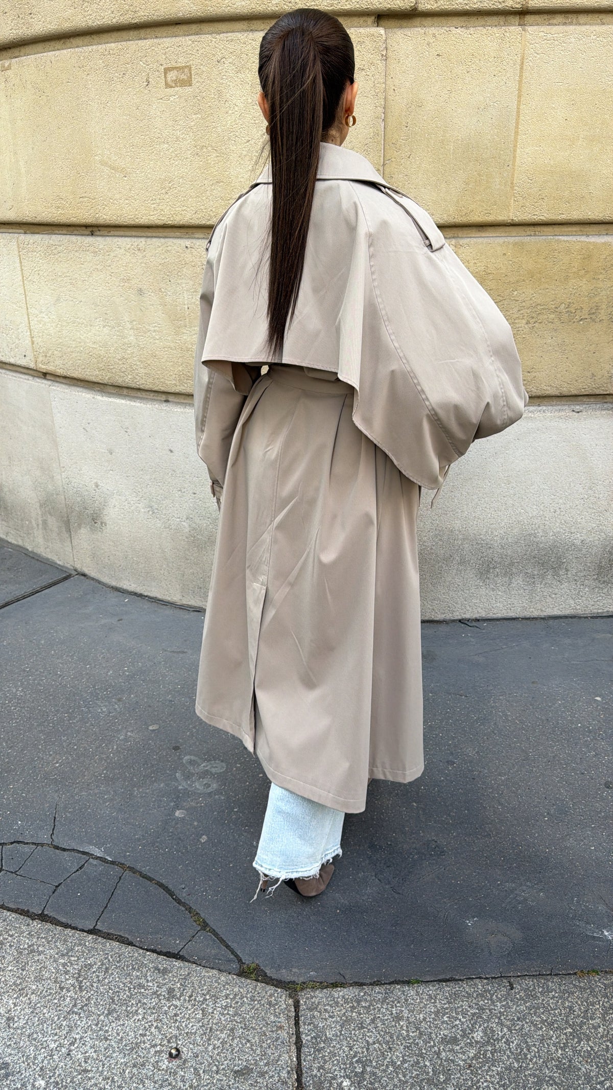 Long trench oversize à volants MELI [beige]