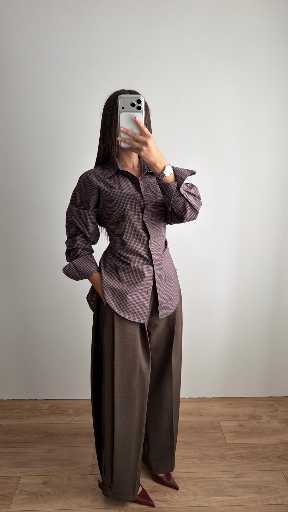 Chemise cintrée à carreaux [BORDEAUX]