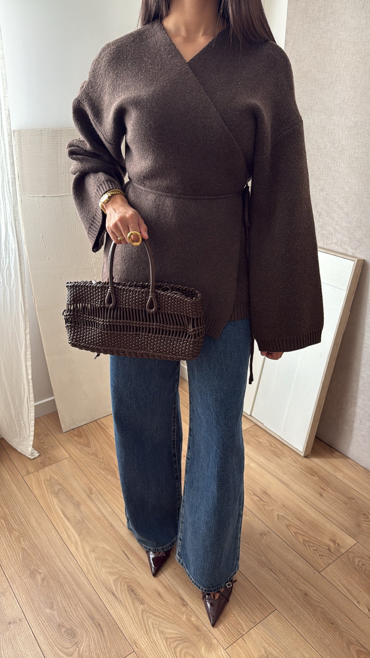 Pull cache coeur manche évasée [ marron ]