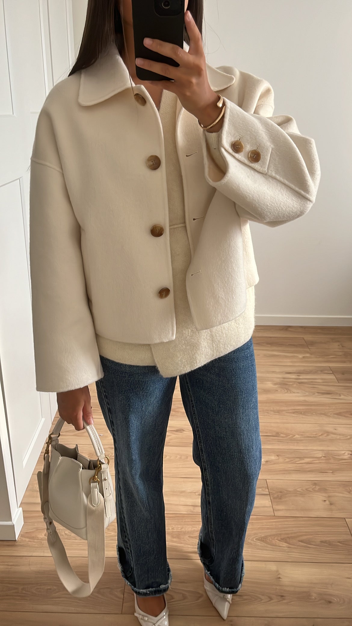 Manteau court en laine [ crème ]