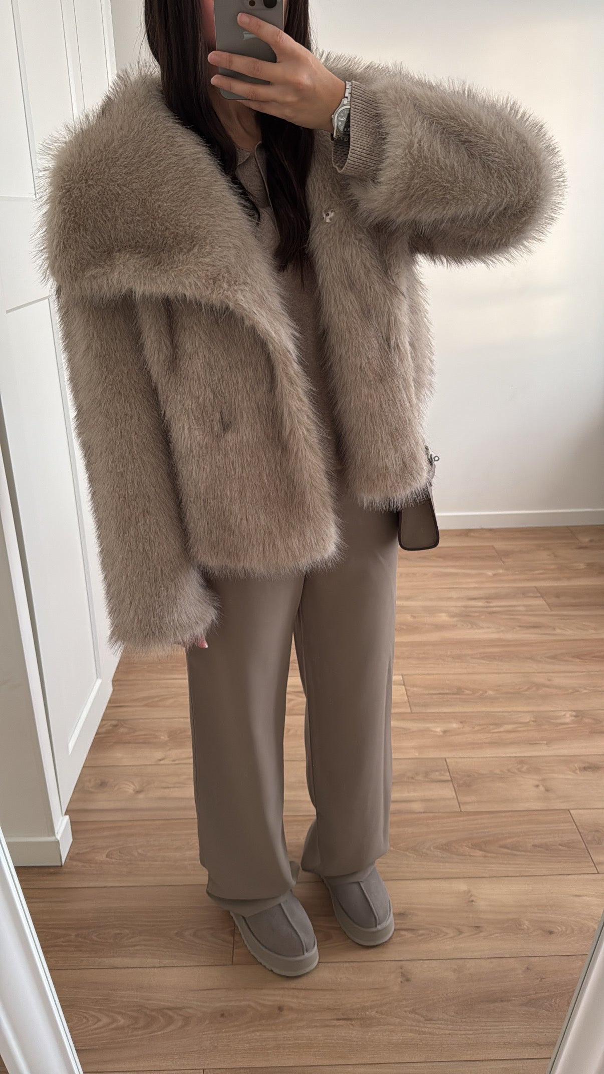 Veste en fausse fourrure [ taupe / beige ]