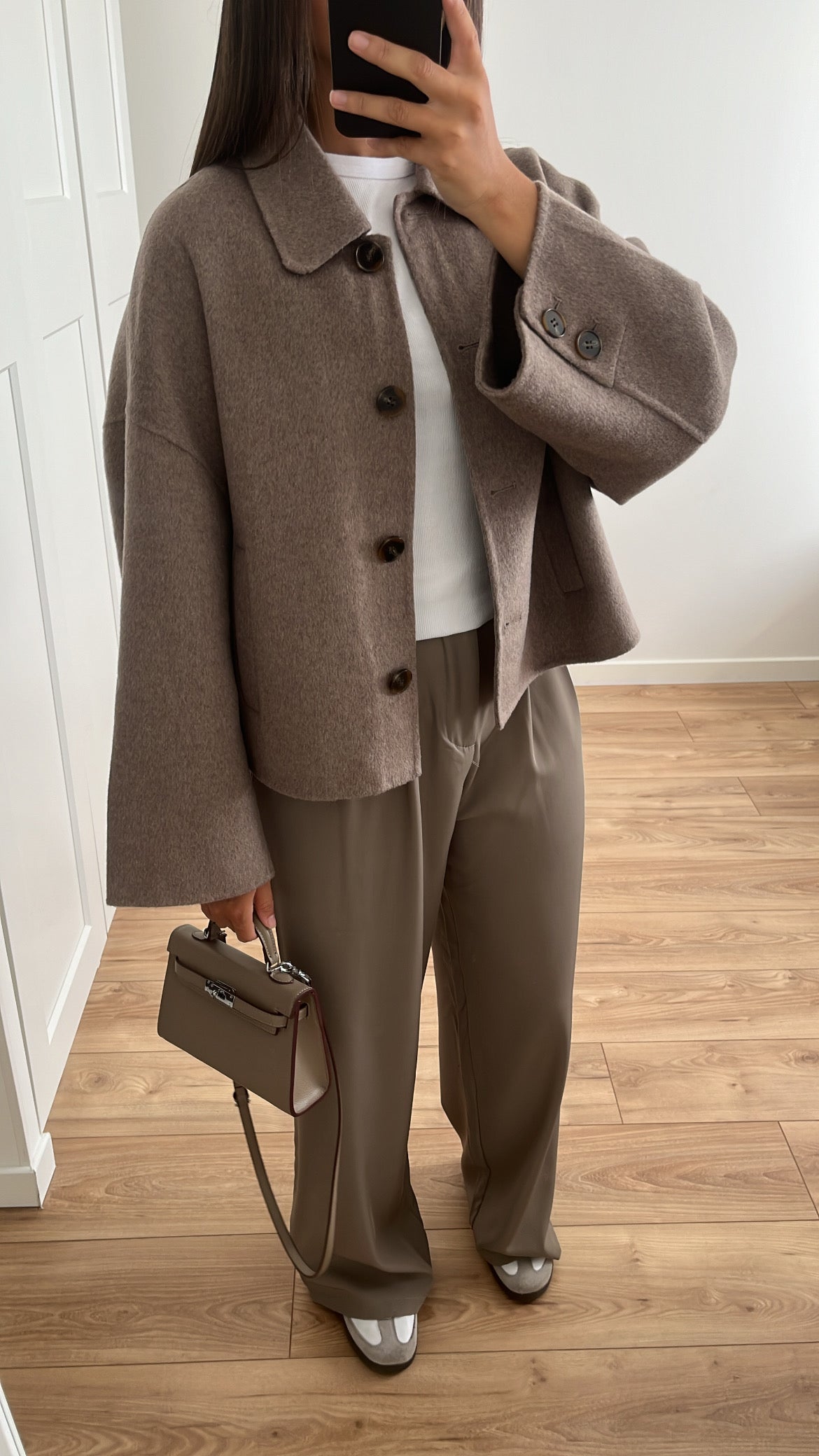 Manteau court en laine [ taupe ]