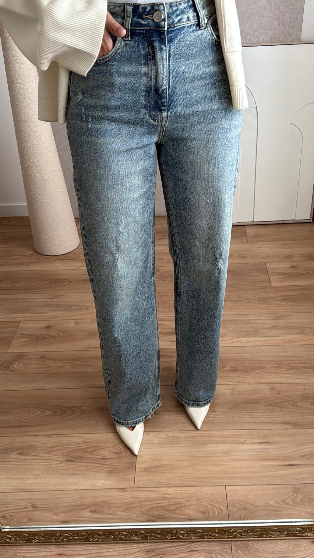 Jean wide leg effet déchiré [bleu délavé]