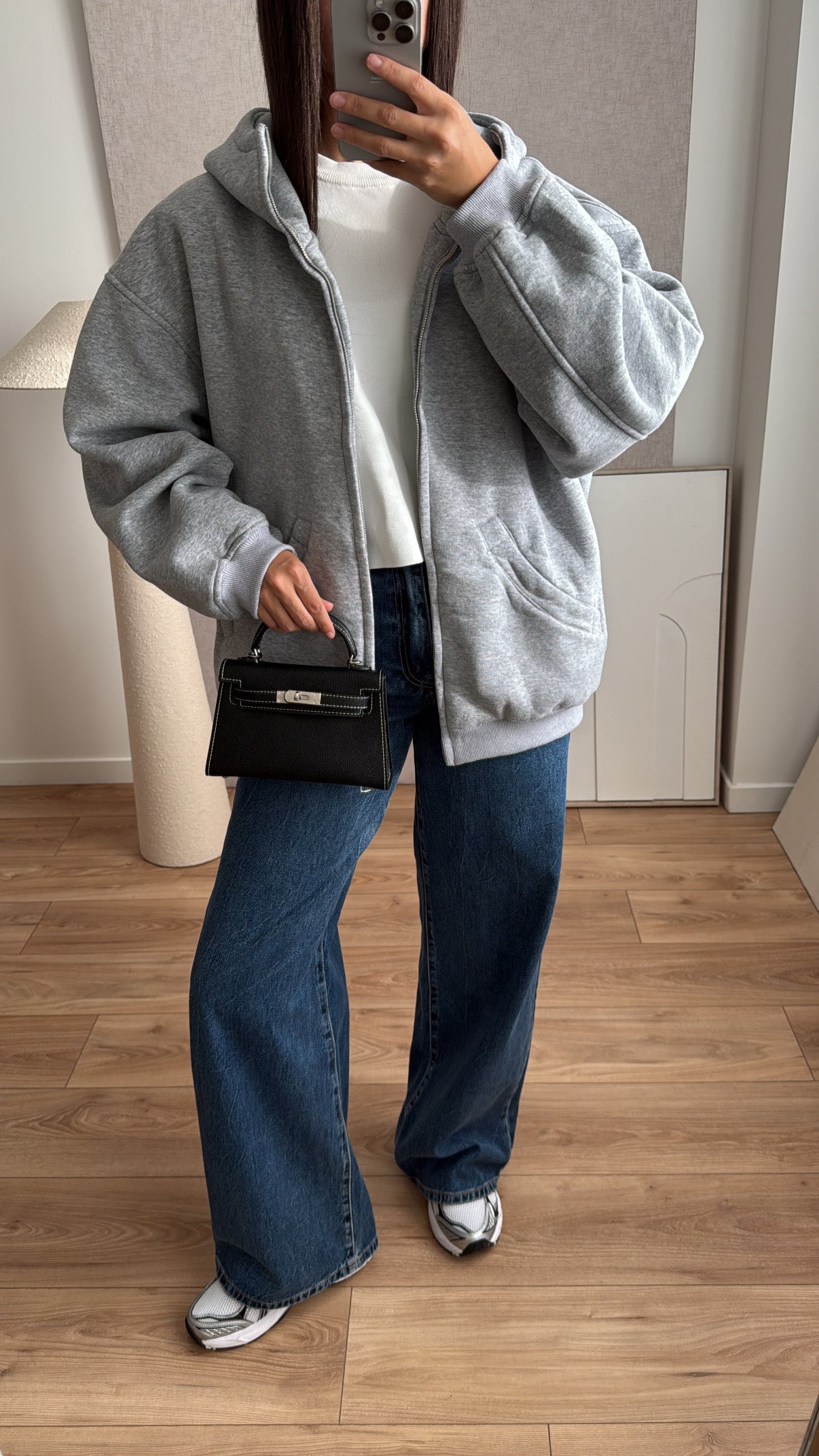 Sweat à capuche oversize en coton [gris]