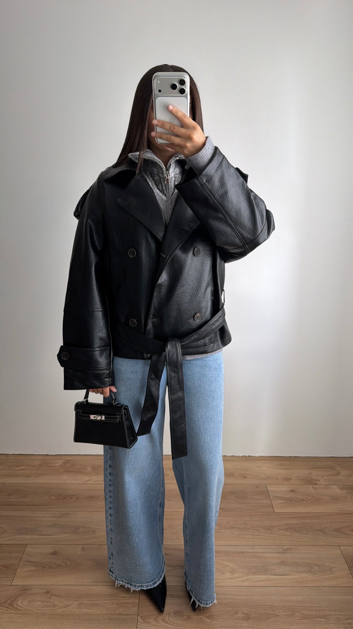 Trench loose en simili cuir [noir]