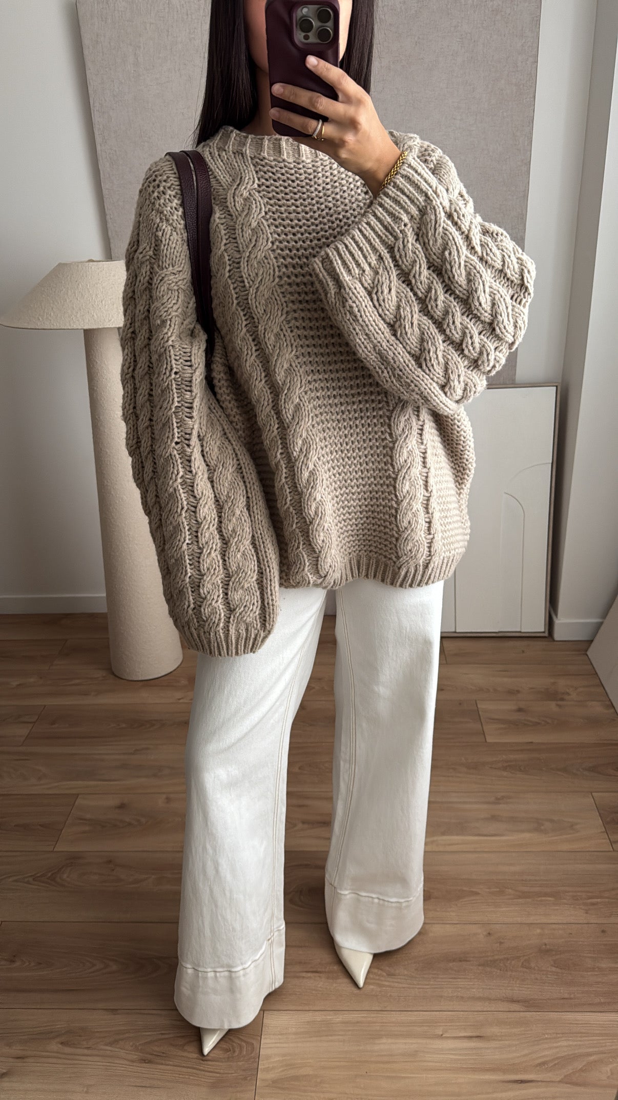 Pull torsadé à manche ample [taupe]