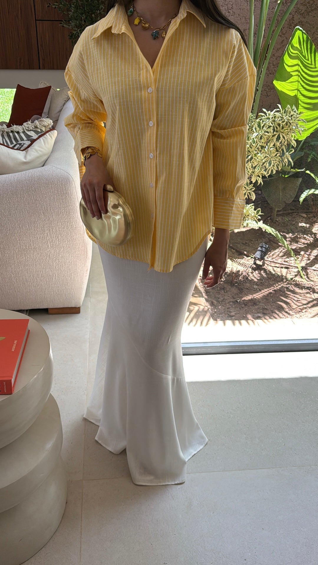 Chemise à rayures en 100% coton [ jaune ]