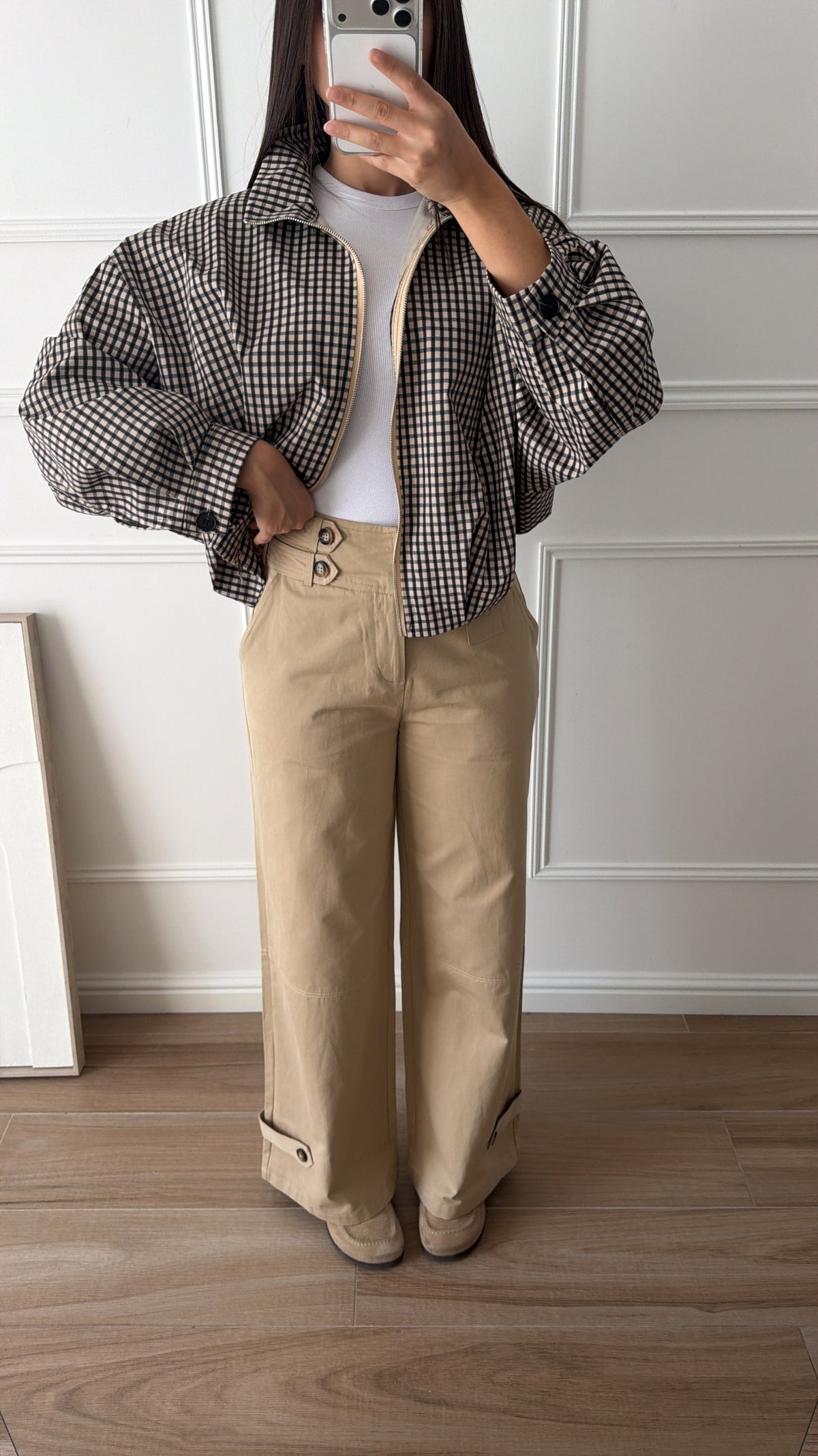 Veste oversize à carreaux LONA [beige/noire]