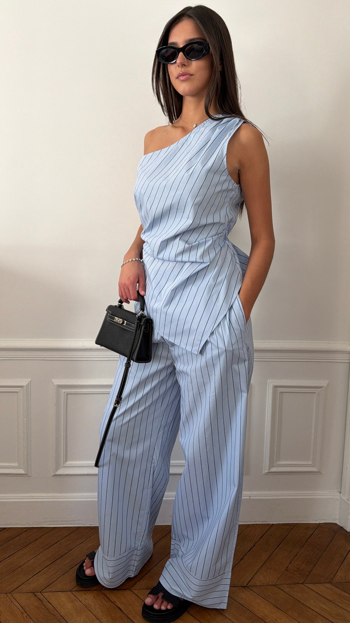 Ensemble rayé en coton [bleu]