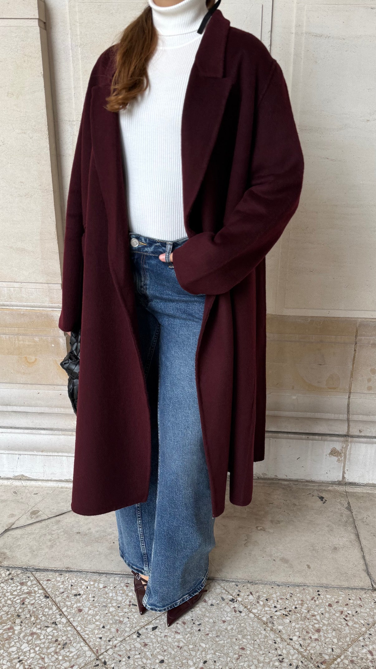 Long manteau en 100% laine [ burgundy - hand made ]