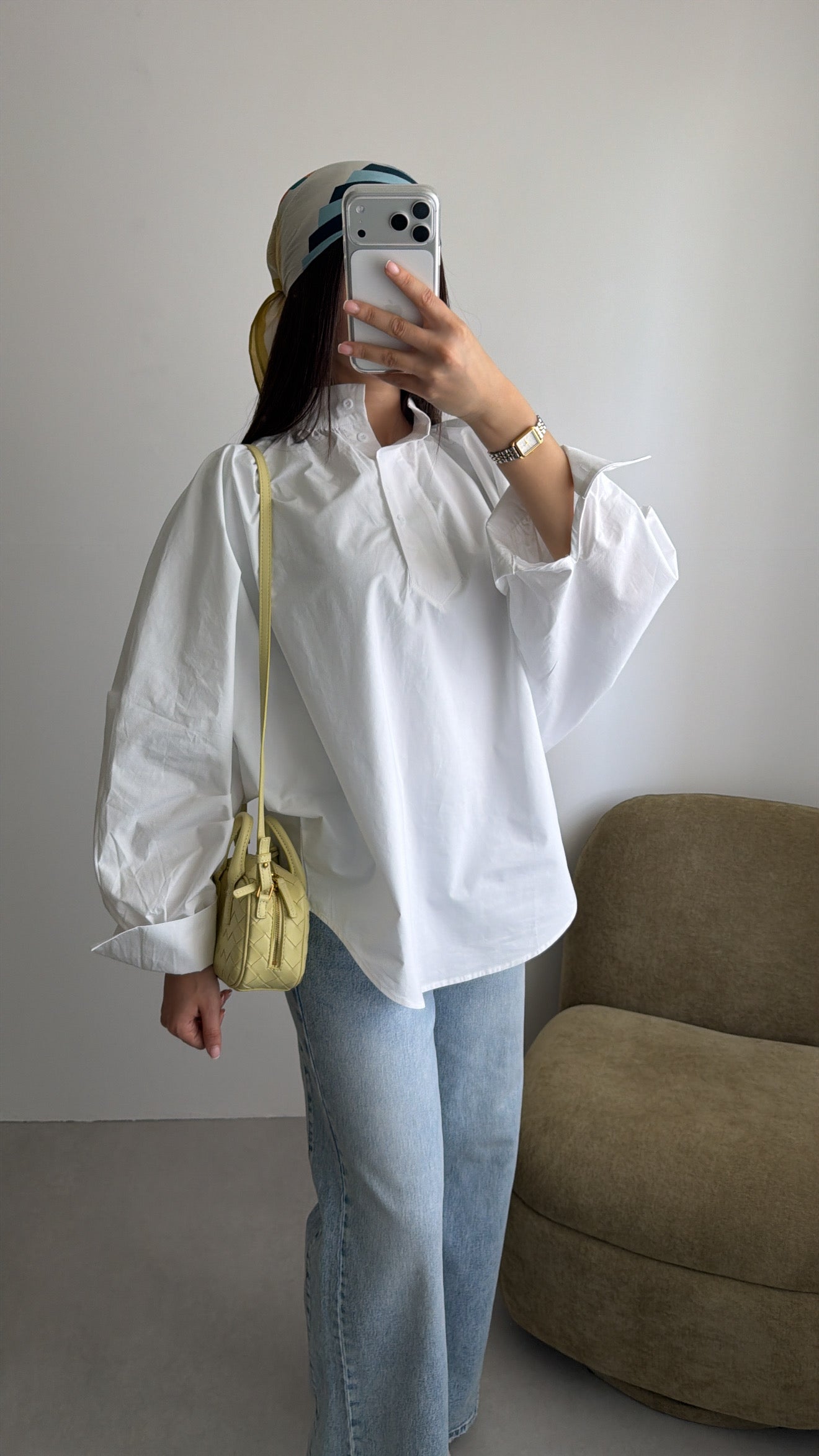 Chemise oversize à col rond [blanc]
