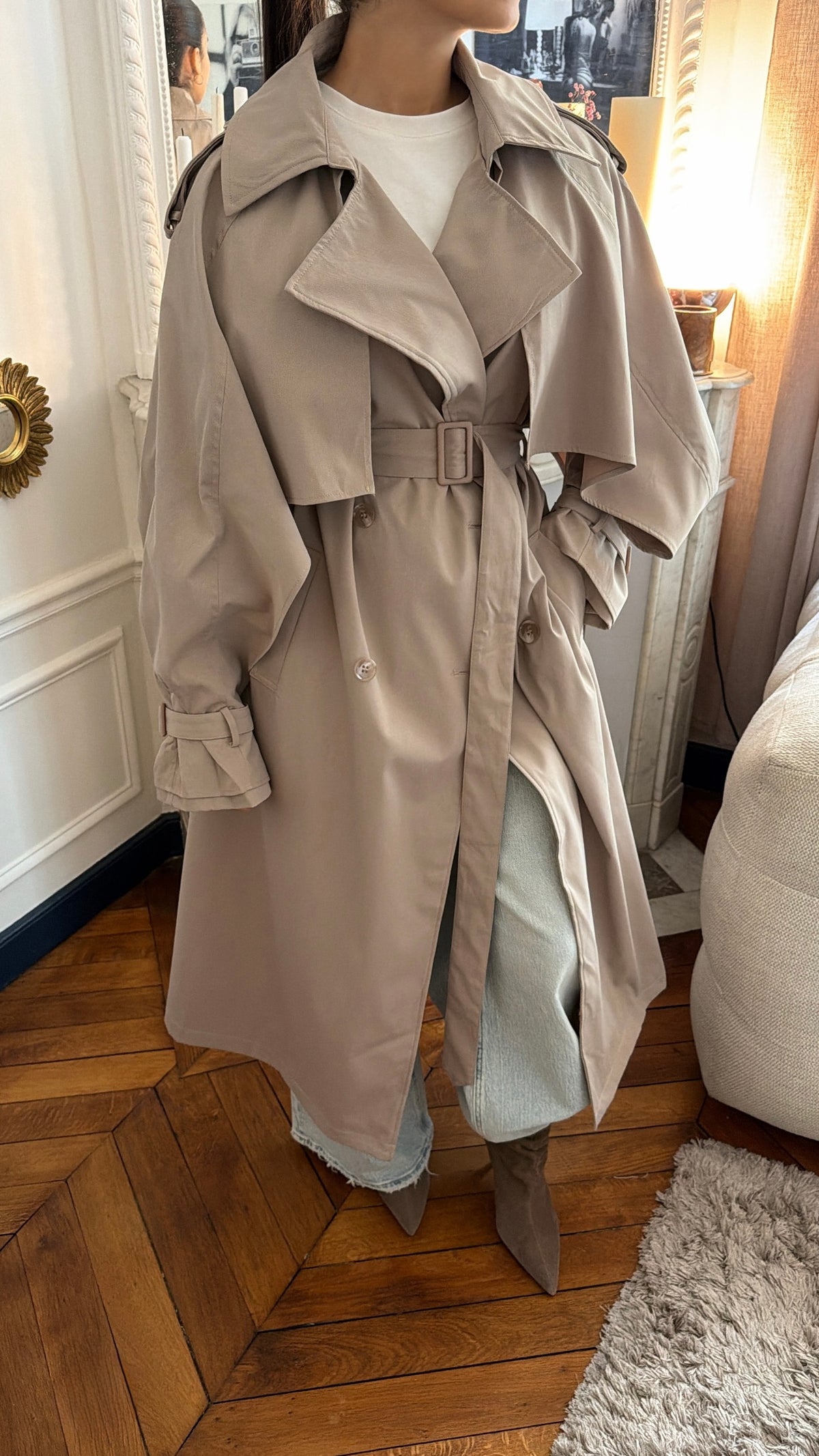 Long trench oversize à volants MELI [beige]