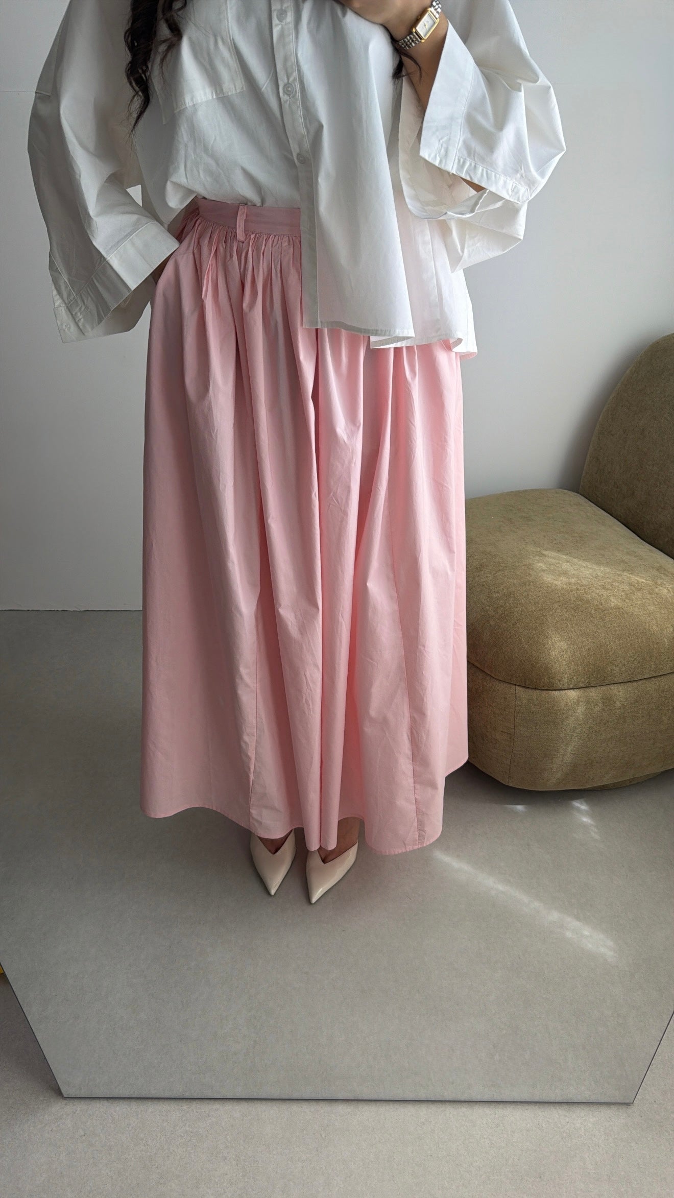 Longue jupe patineuse en coton [ rose ]