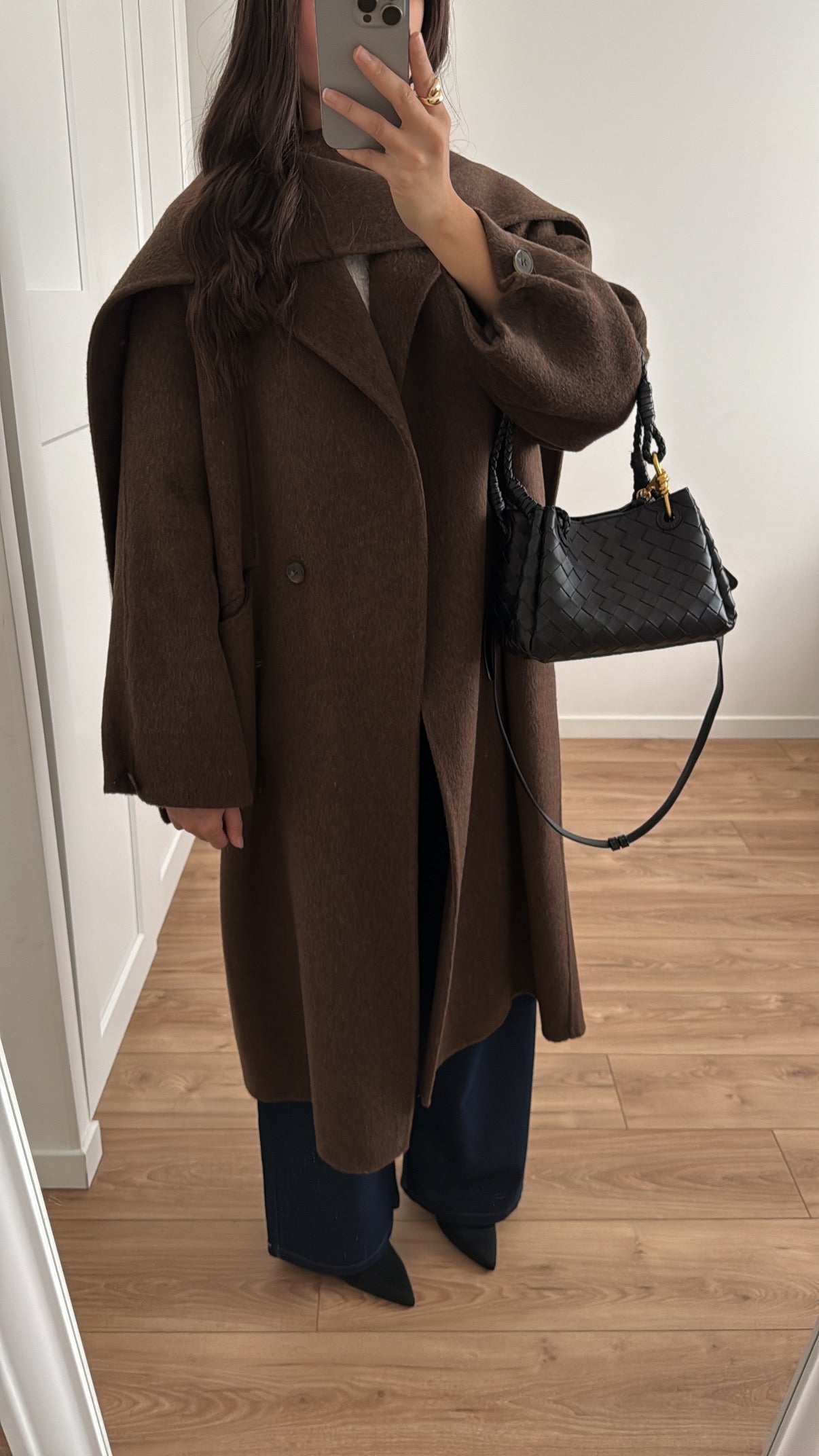 Long manteau en 100% laine [ ÉCHARPE - MARRON ]