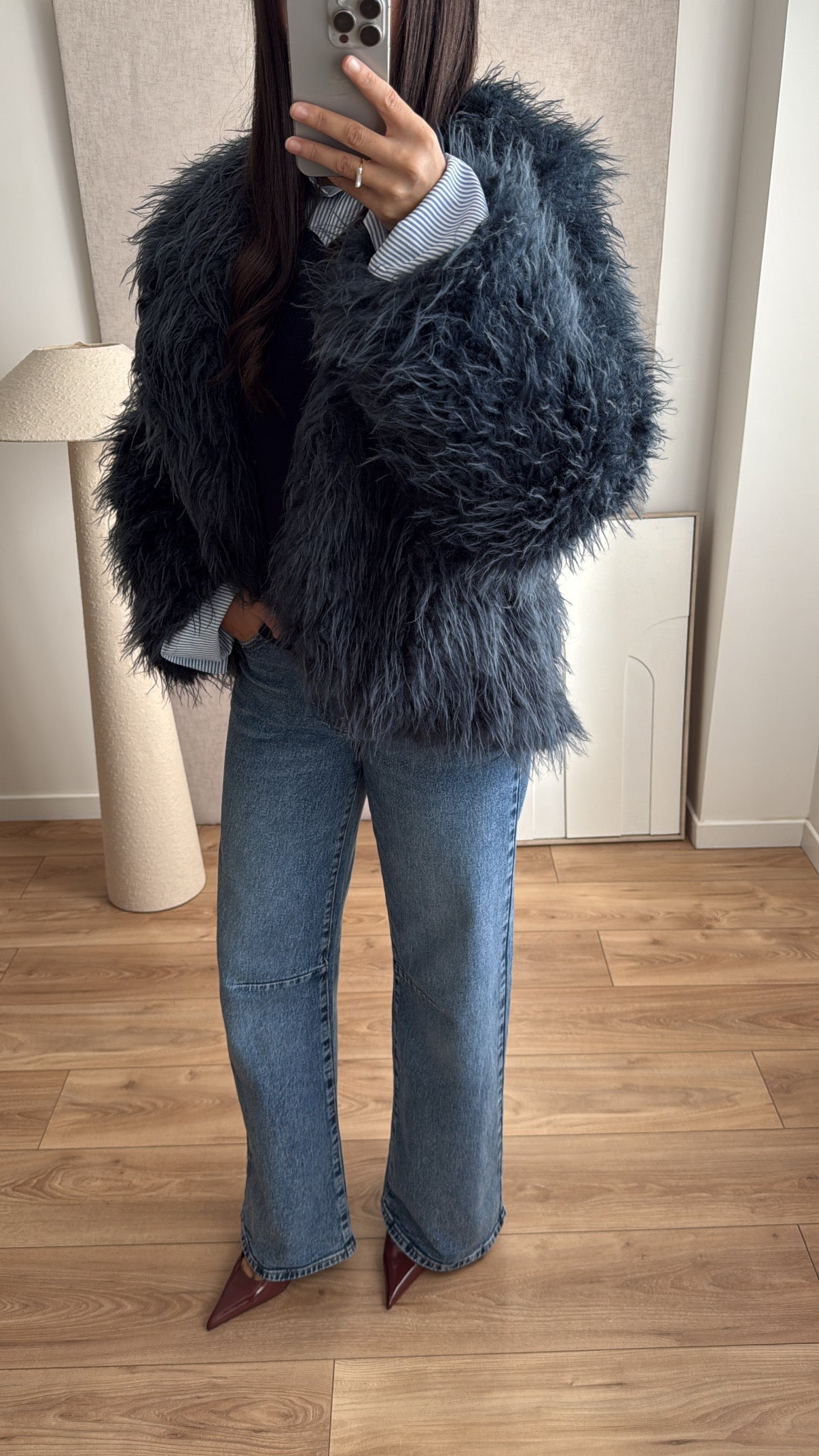 Veste en fausse fourrure [bleu]