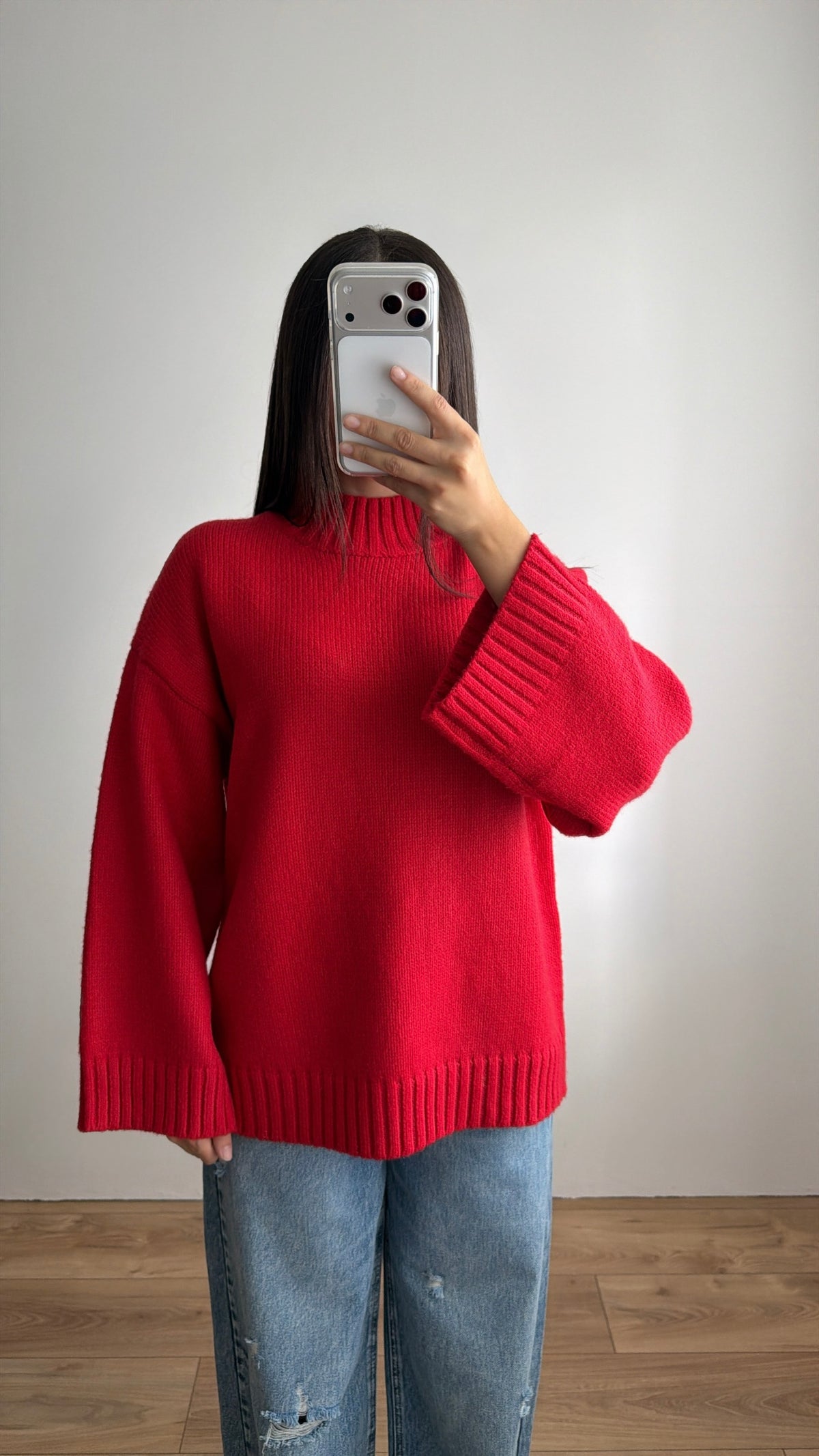 ELEN high-neck sweater with wide sleeves [Burgundy]