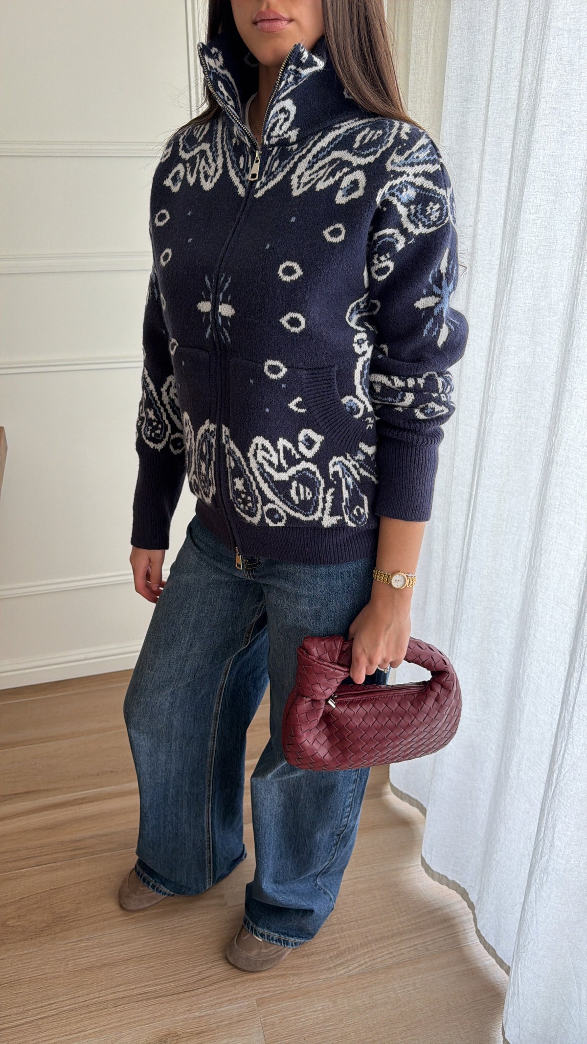 Gilet à col montant motif bandana [marine]