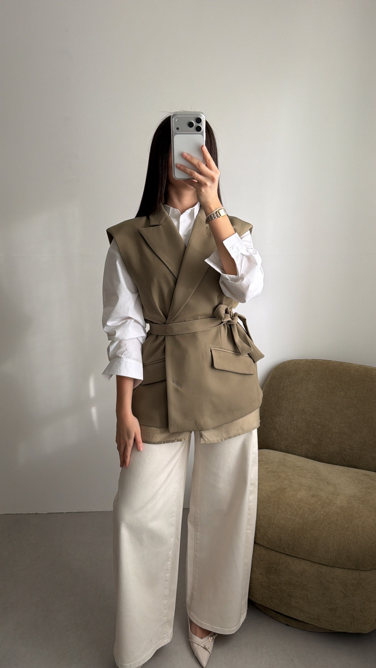 Blazer Layering sans manches [kaki]