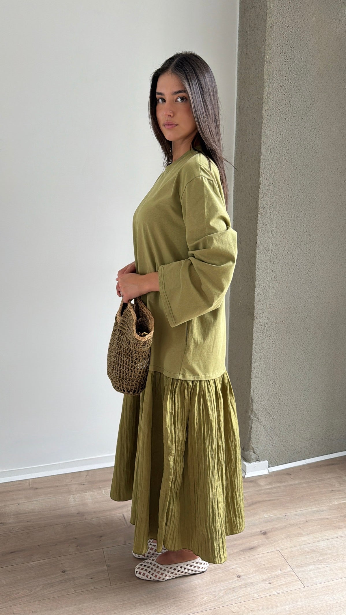 Robe longue bi-matière à manches longues