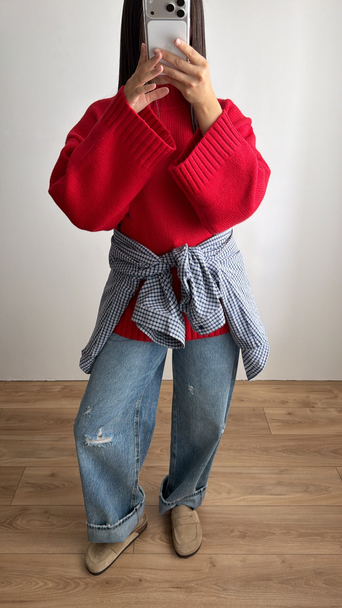 ELEN high-neck sweater with wide sleeves [Burgundy]