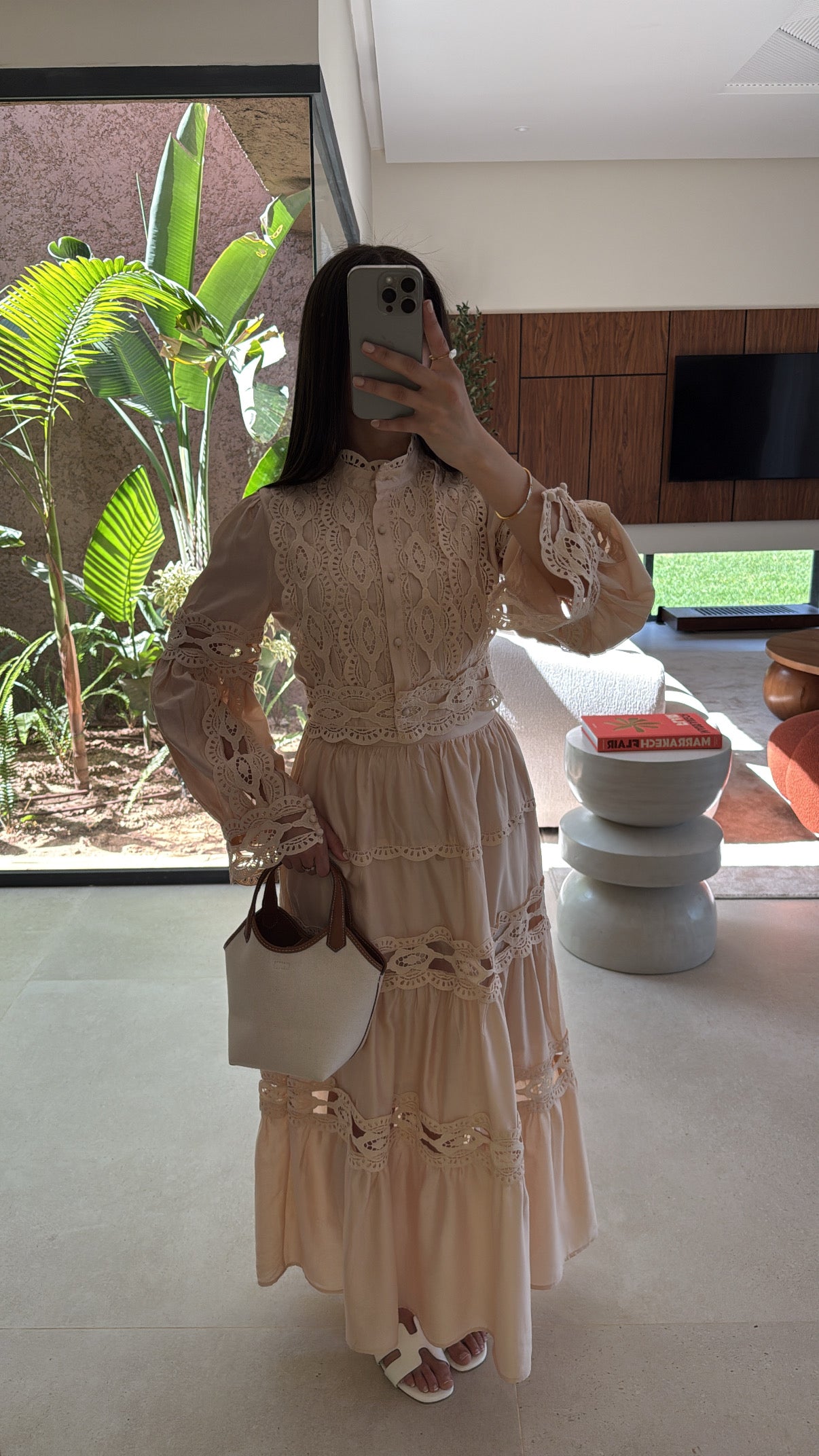 Pale pink long skirt and blouse set