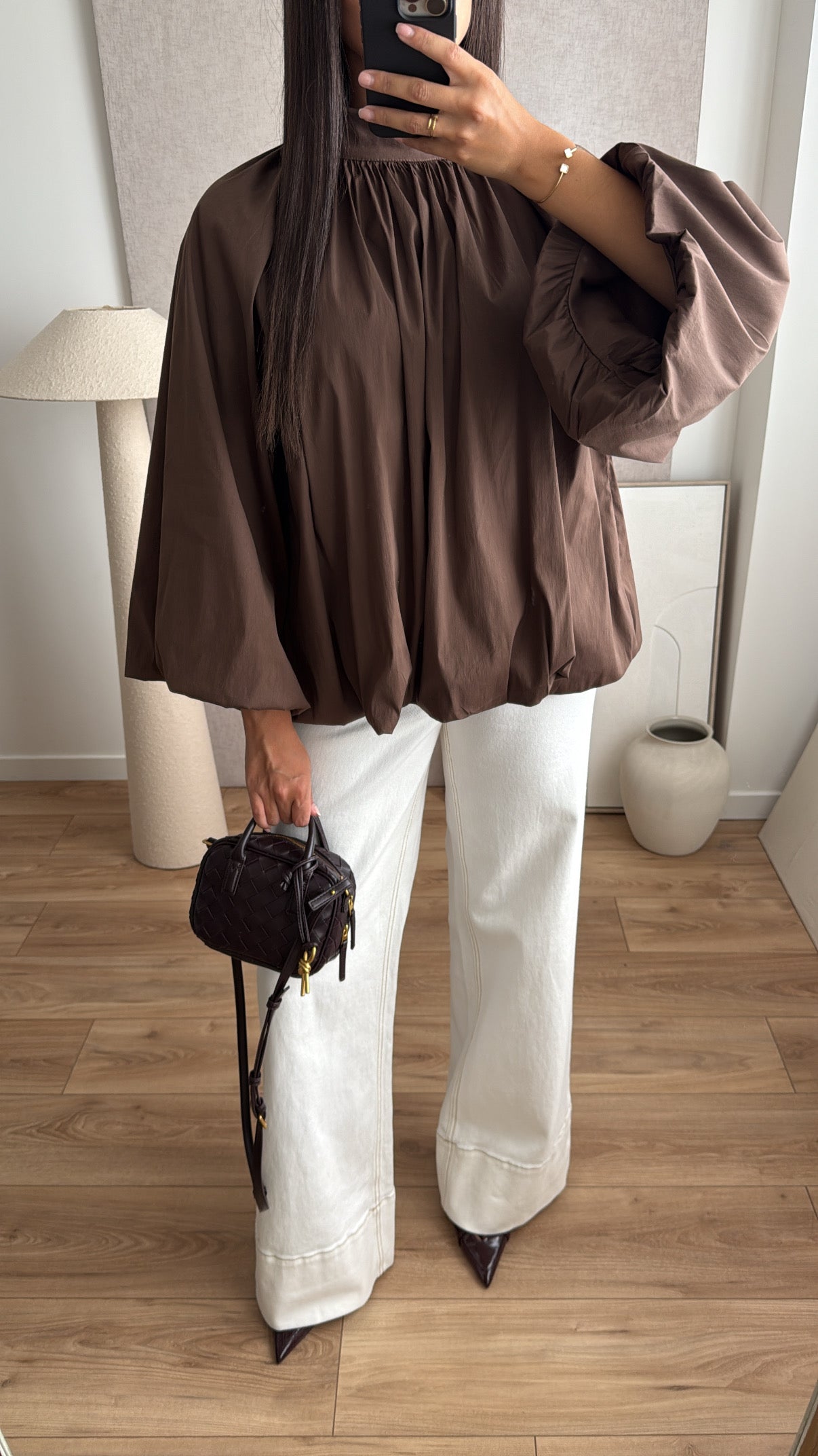 Blouse en coton / coupe bouffante [marron]