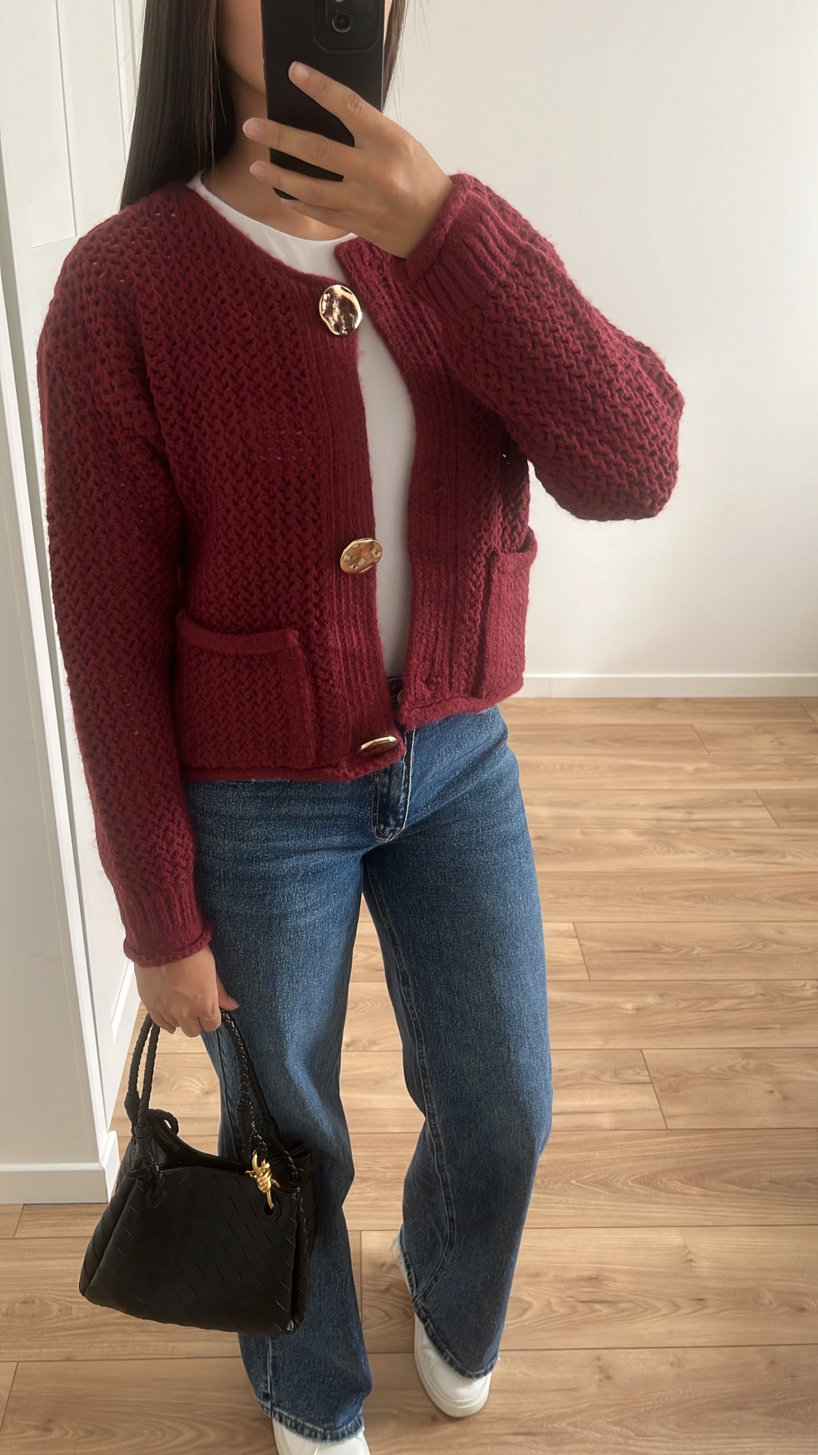 Gold button cardigan [burgundy]