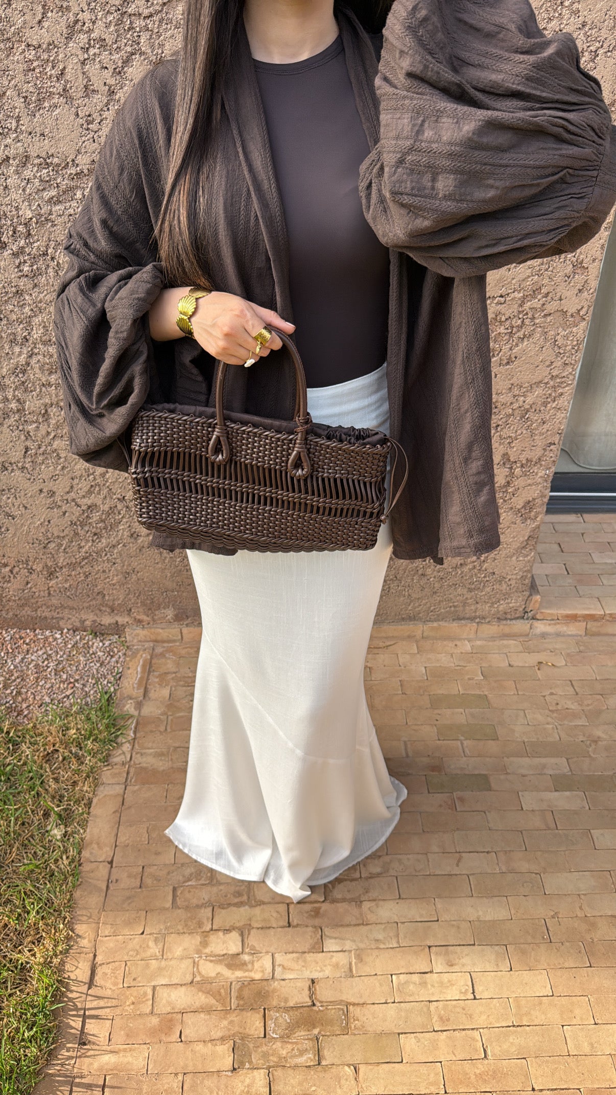 Gilet brodé en 100% coton [ marron ]