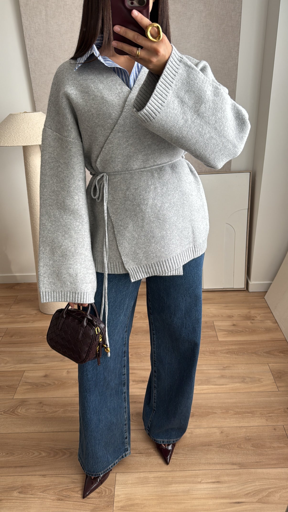 Pull cache coeur manche évasée [ gris ]