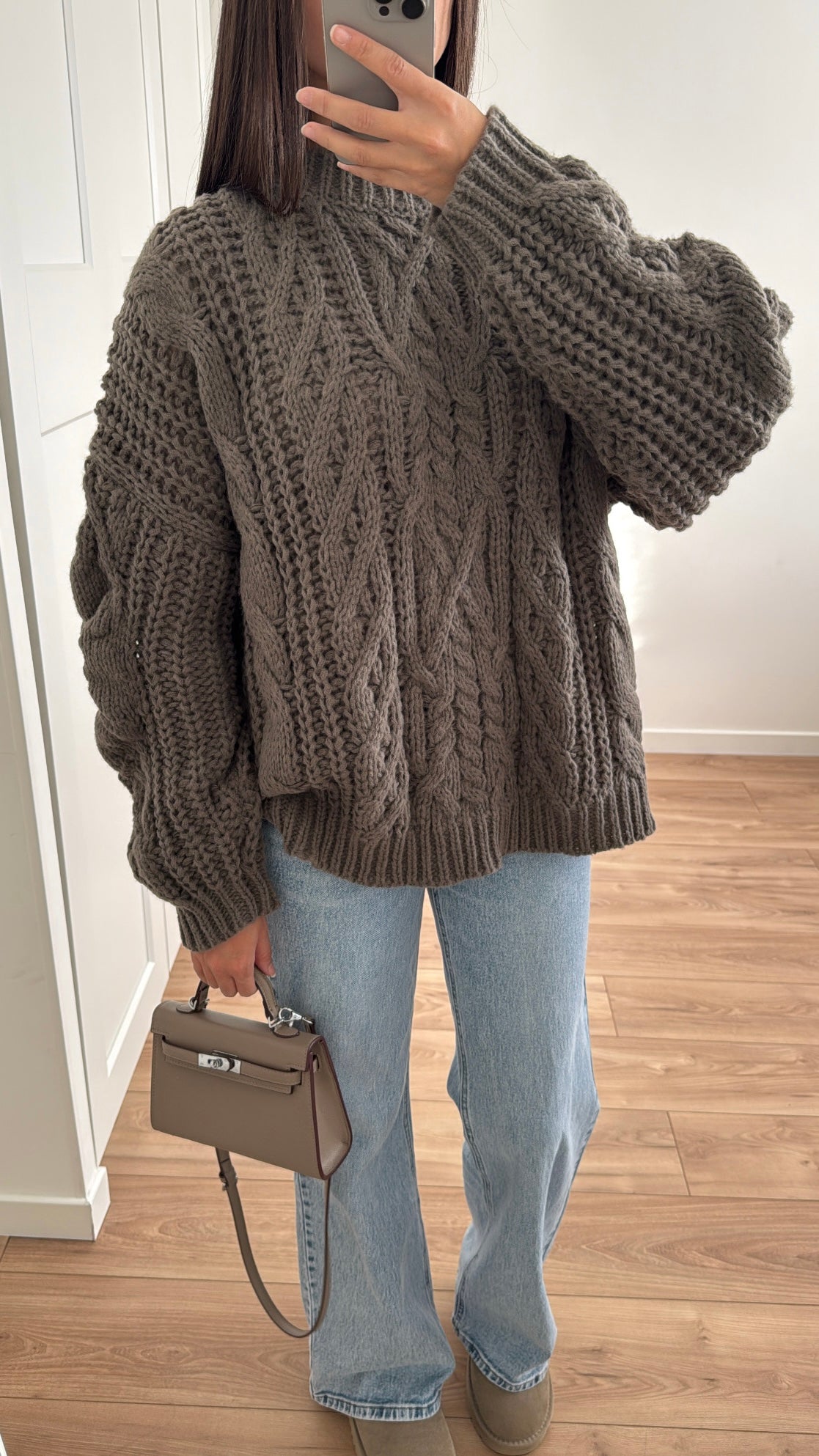 Pull épais torsasé [ taupe/ kaki ]