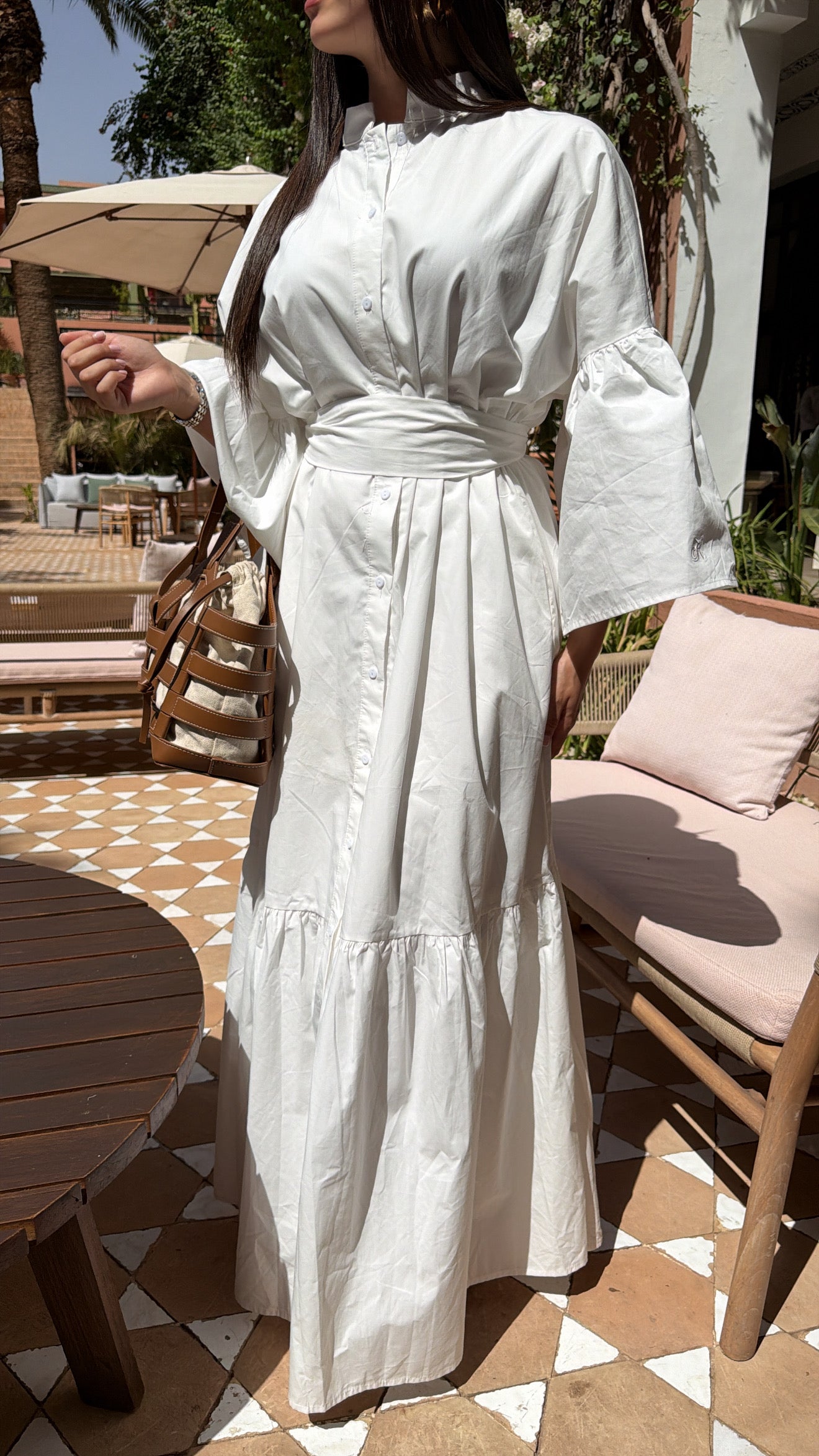 Robe longue loose en coton [blanc]