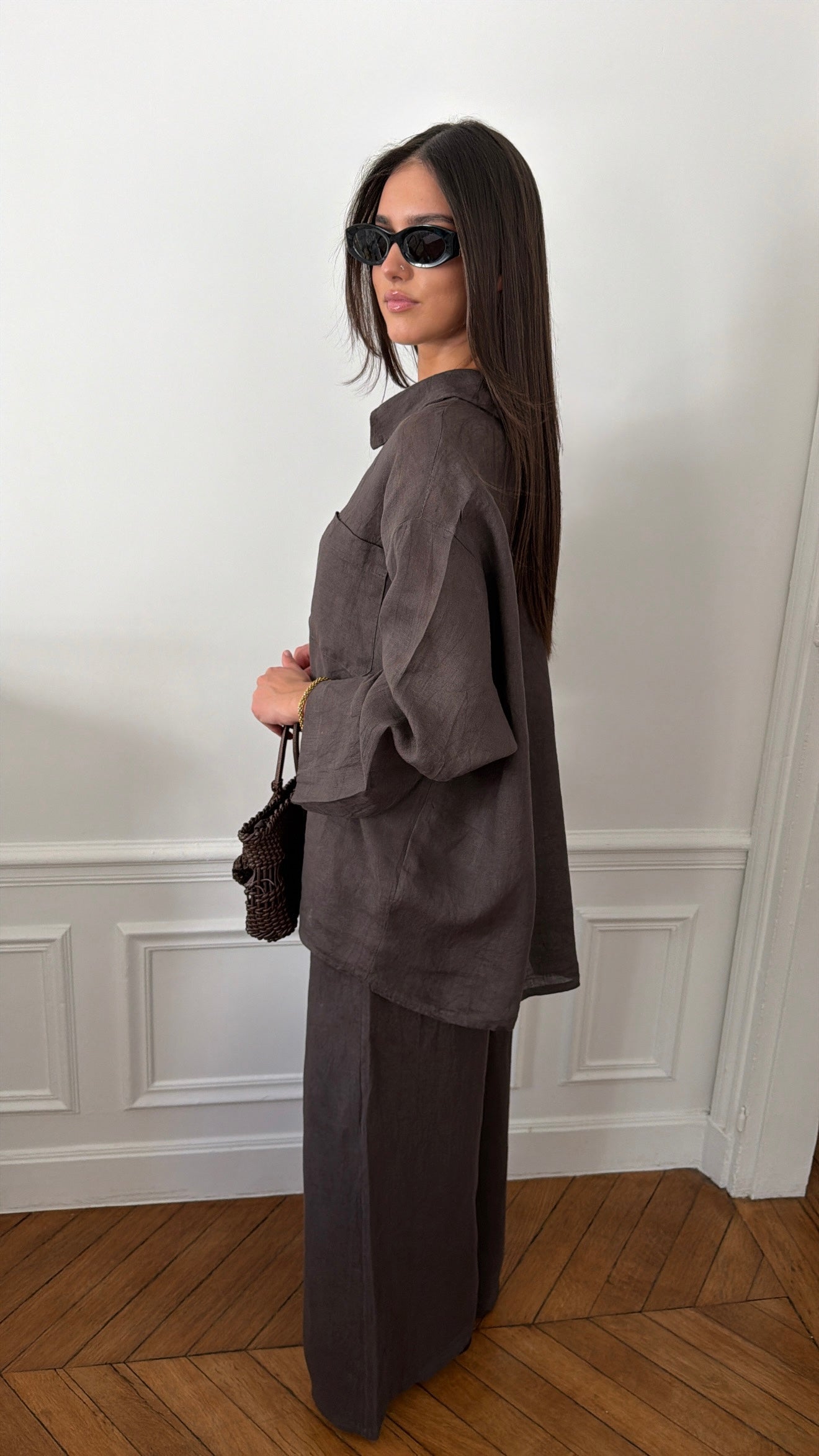 100% linen set [brown]