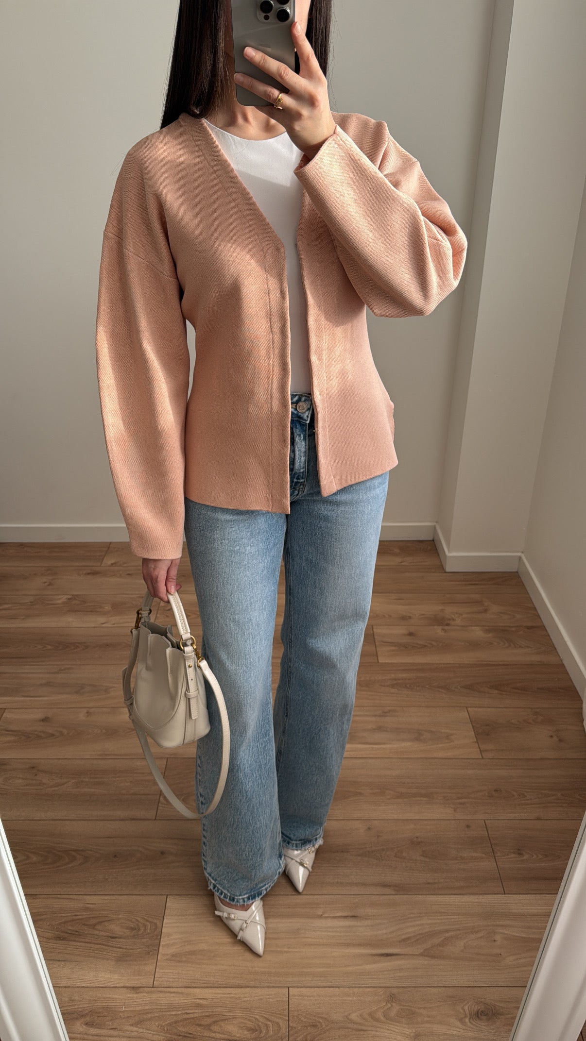V-neck fitted cardigan [pink]