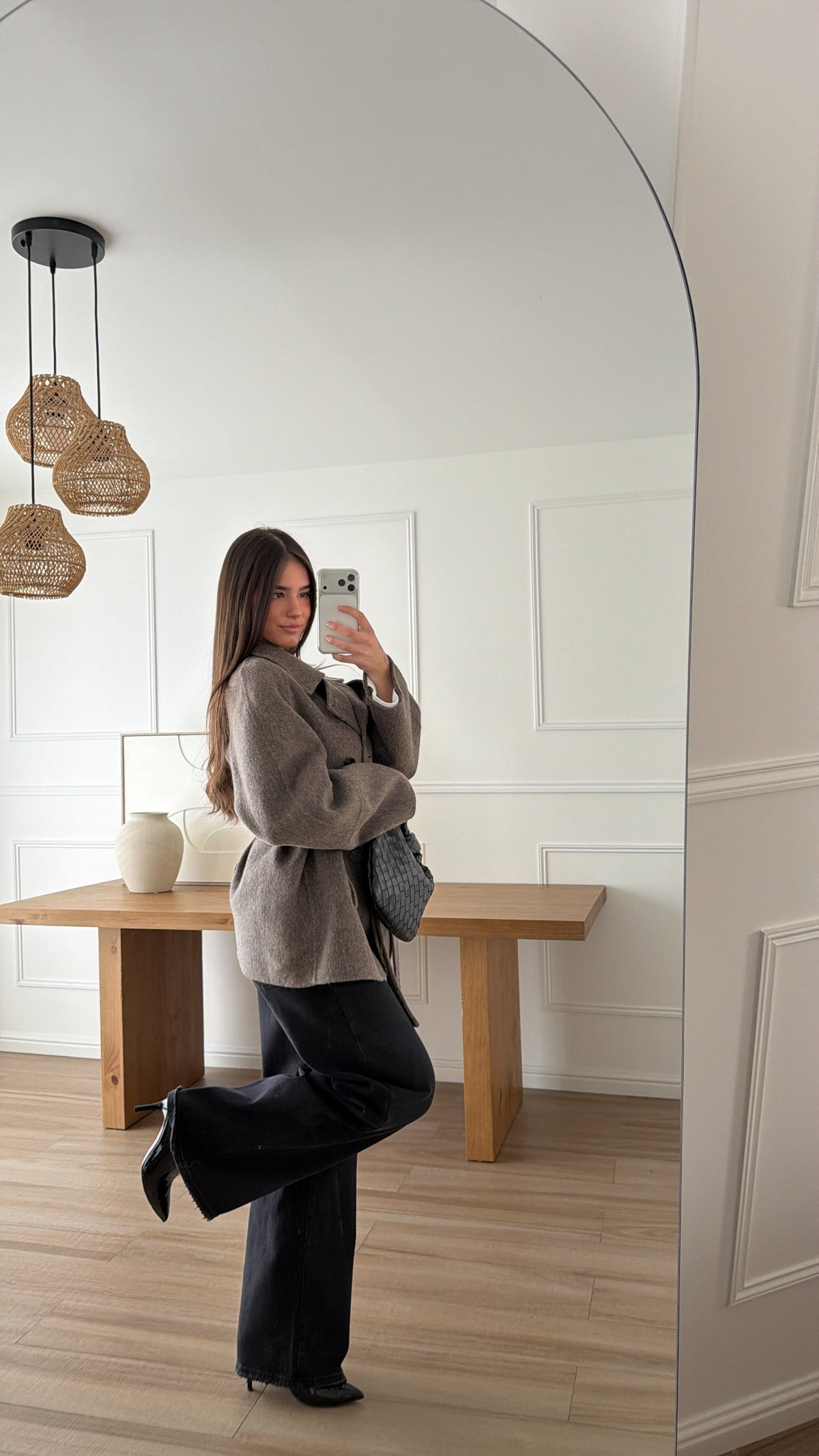 Manteau croisé en laine avec ceinture [taupe]