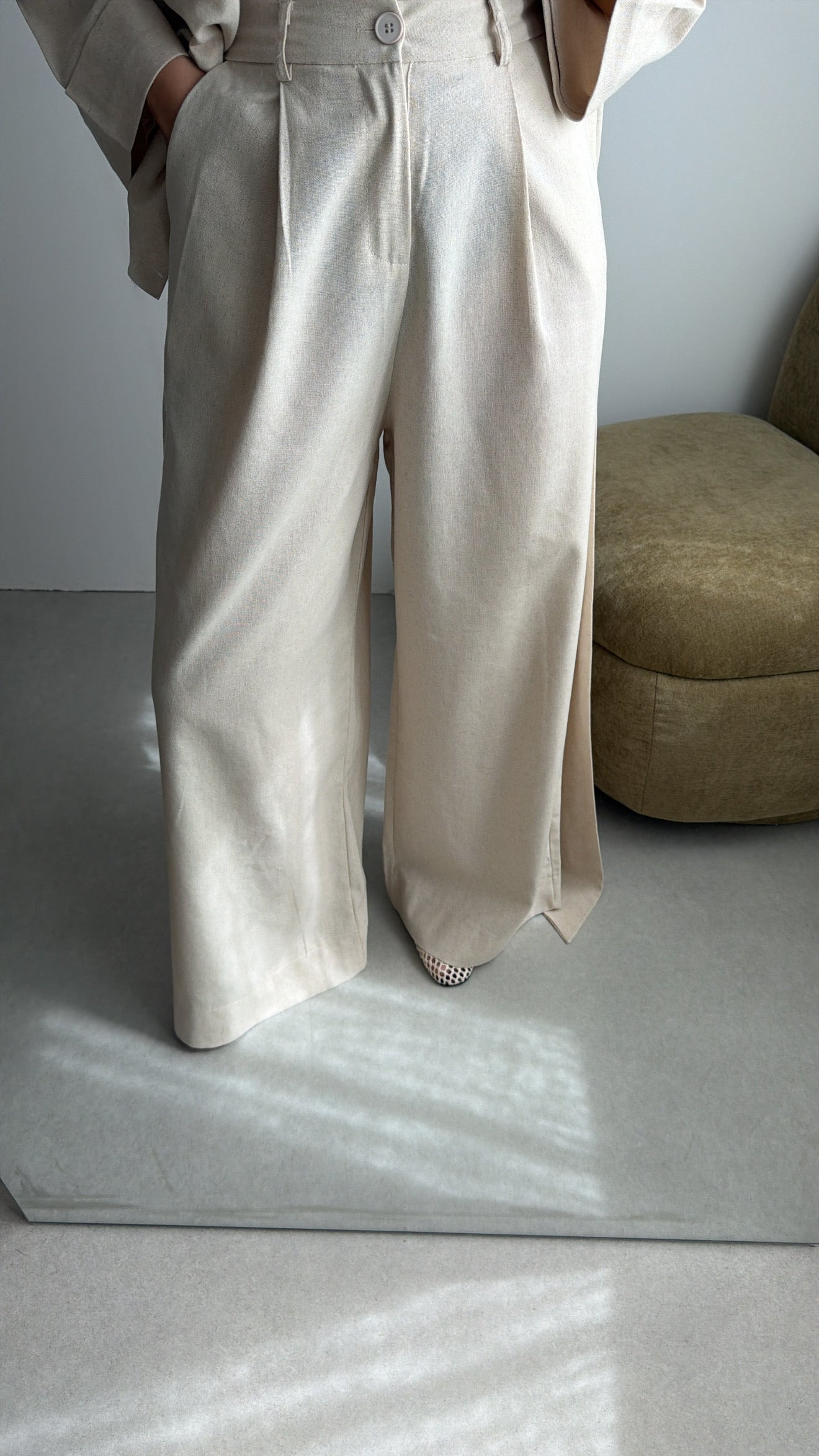 Ensemble cache-cœur effet lin [ beige ]