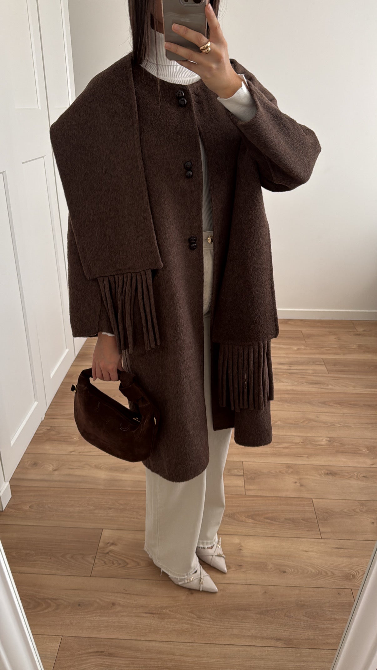 manteau avec écharpe 100% laine [ marron ]