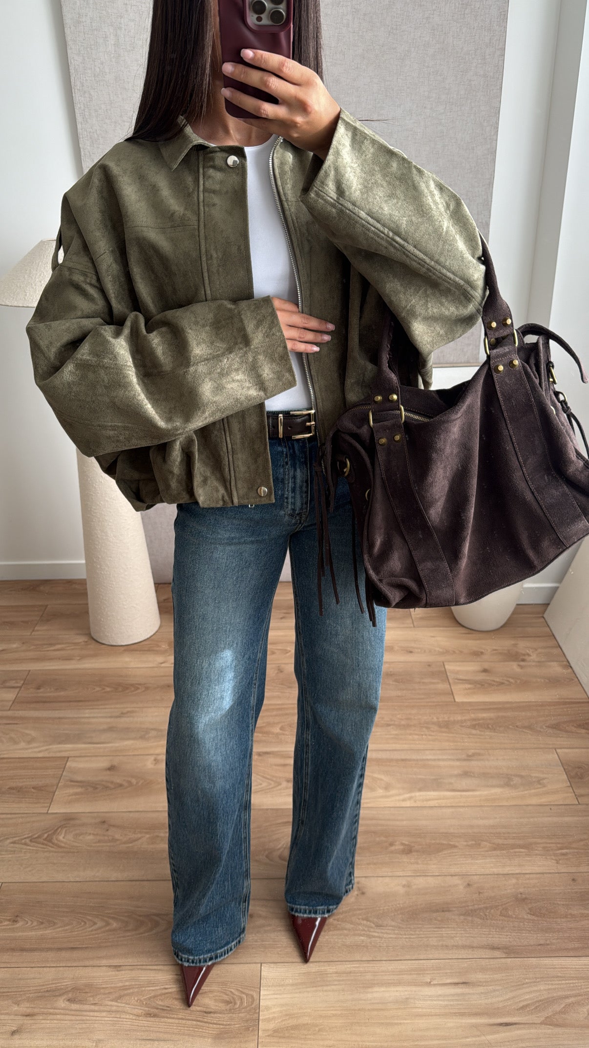 Veste oversize en suédine [kaki]