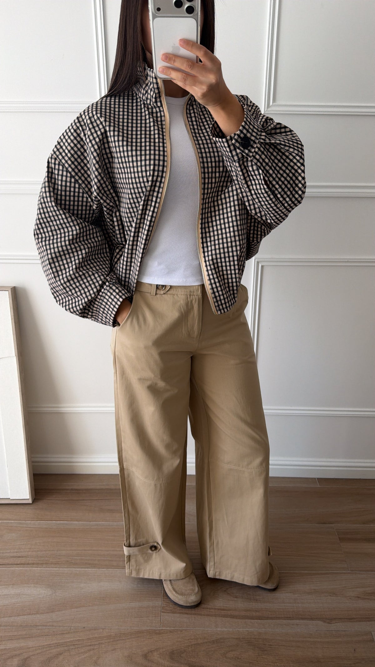 Veste oversize à carreaux LONA [beige/noire]