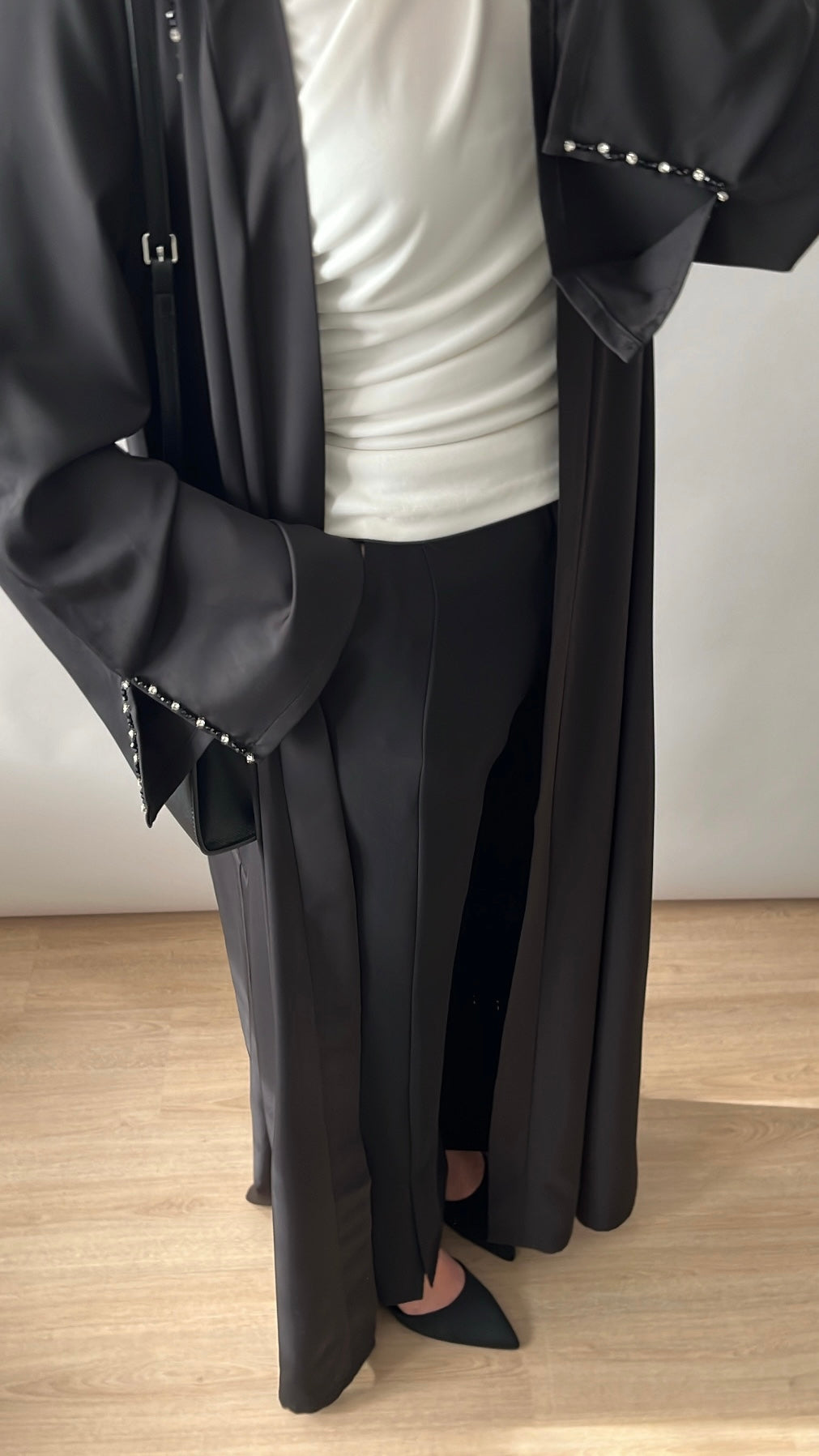 Black flowing pants with slits