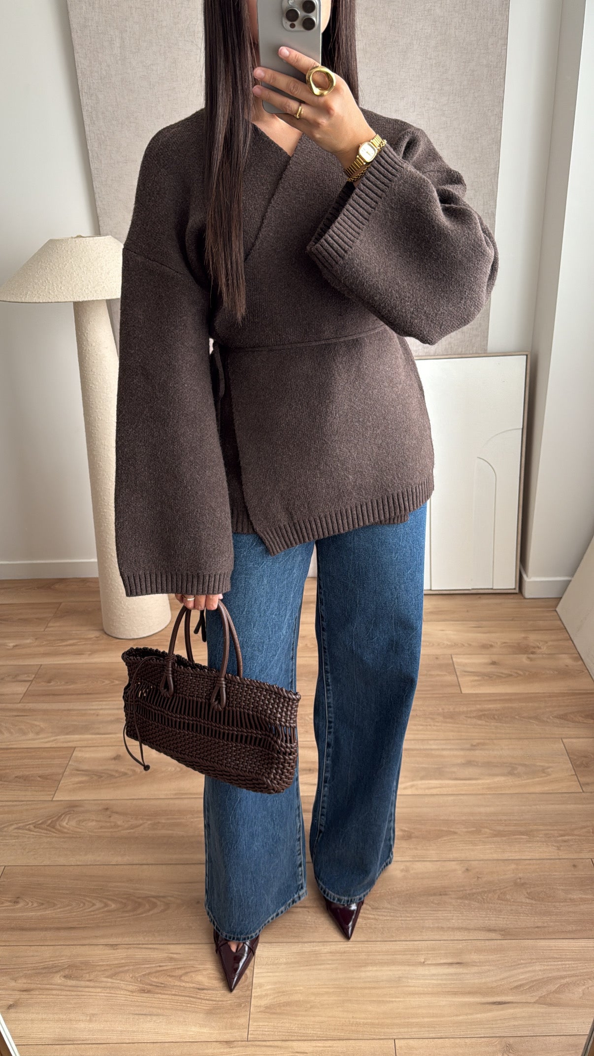 Pull cache coeur manche évasée [ marron ]