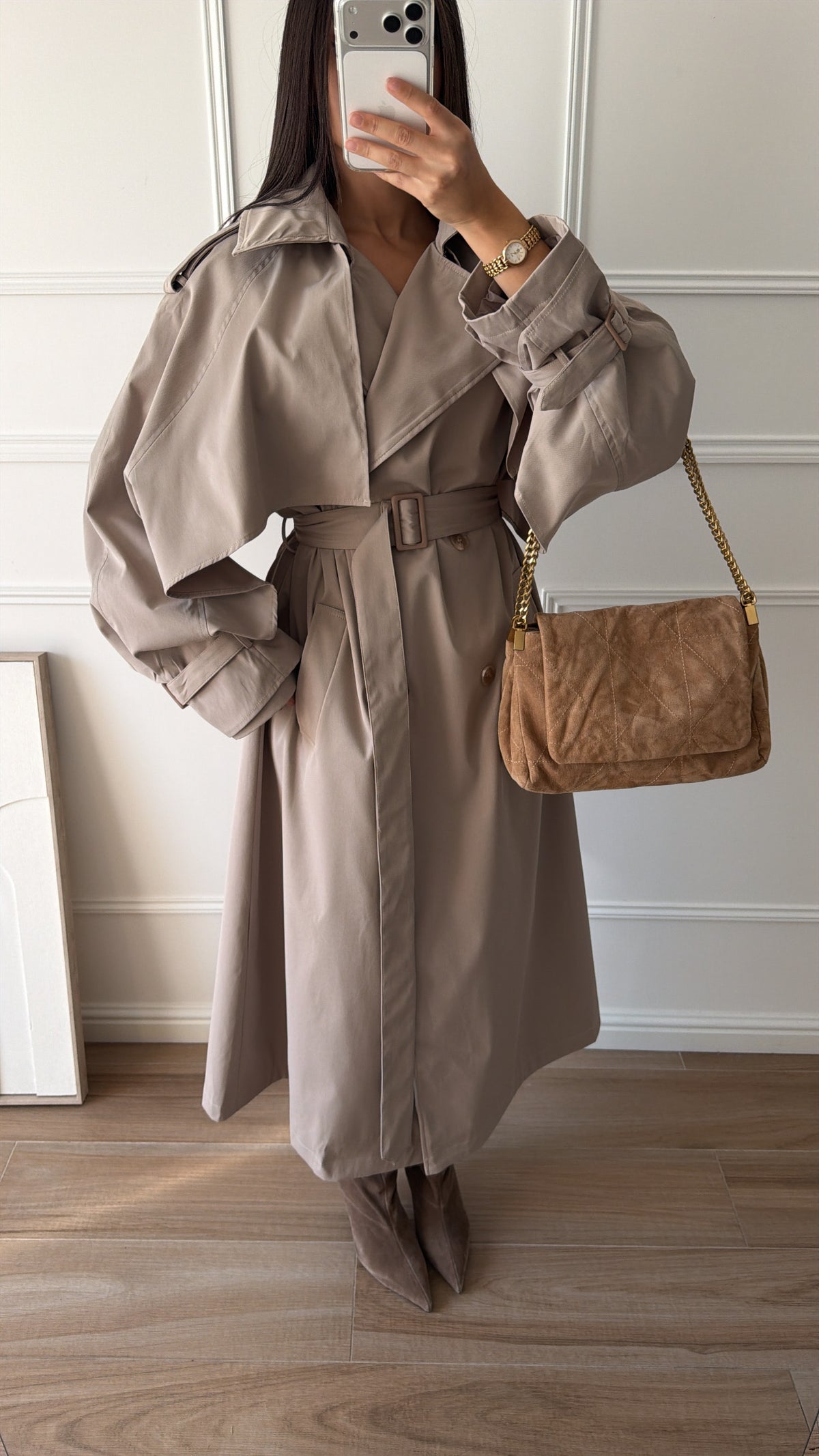 Long trench oversize à volants MELI [beige]