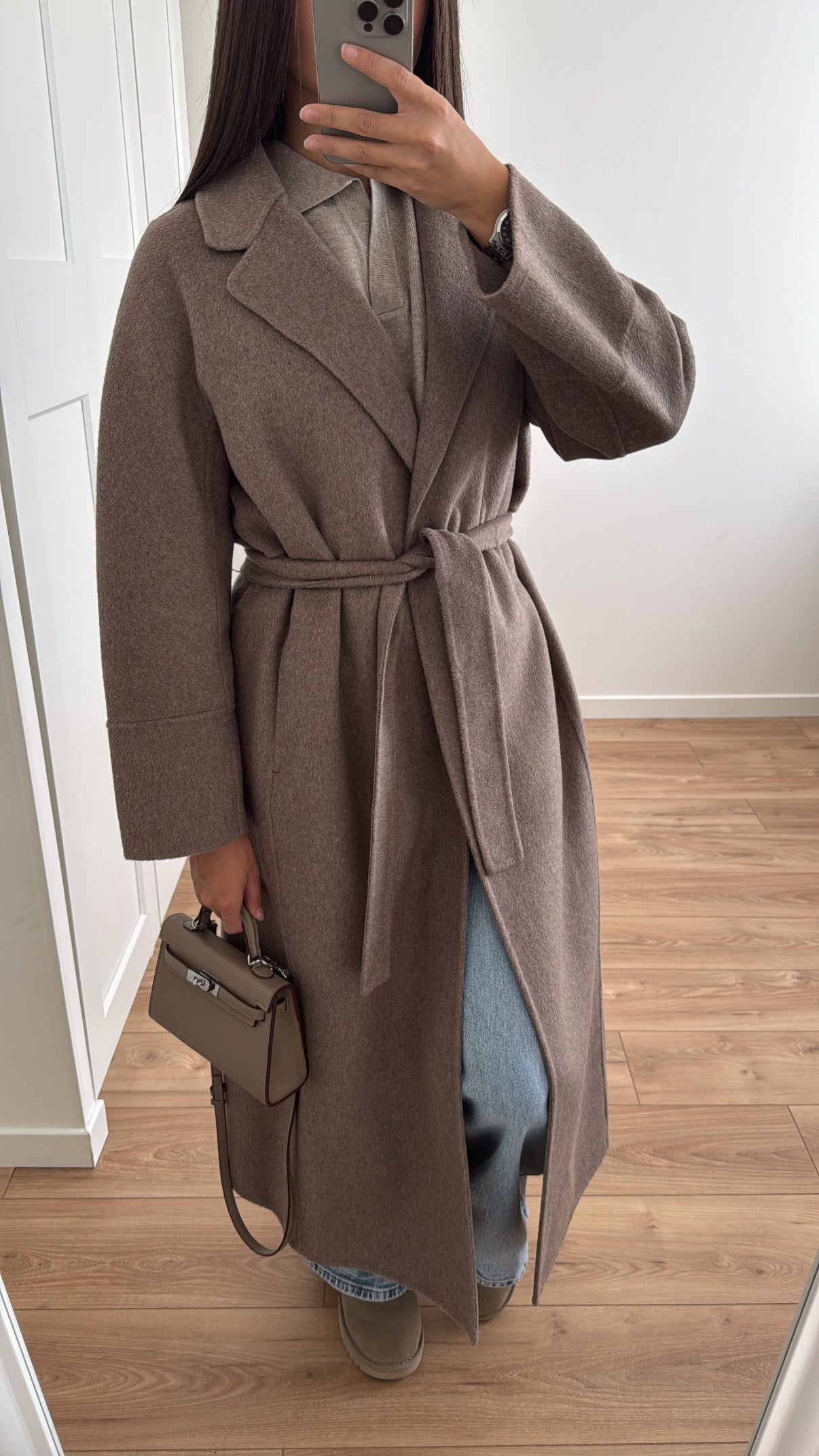 Manteau avec ceinture en laine [ taupe ]