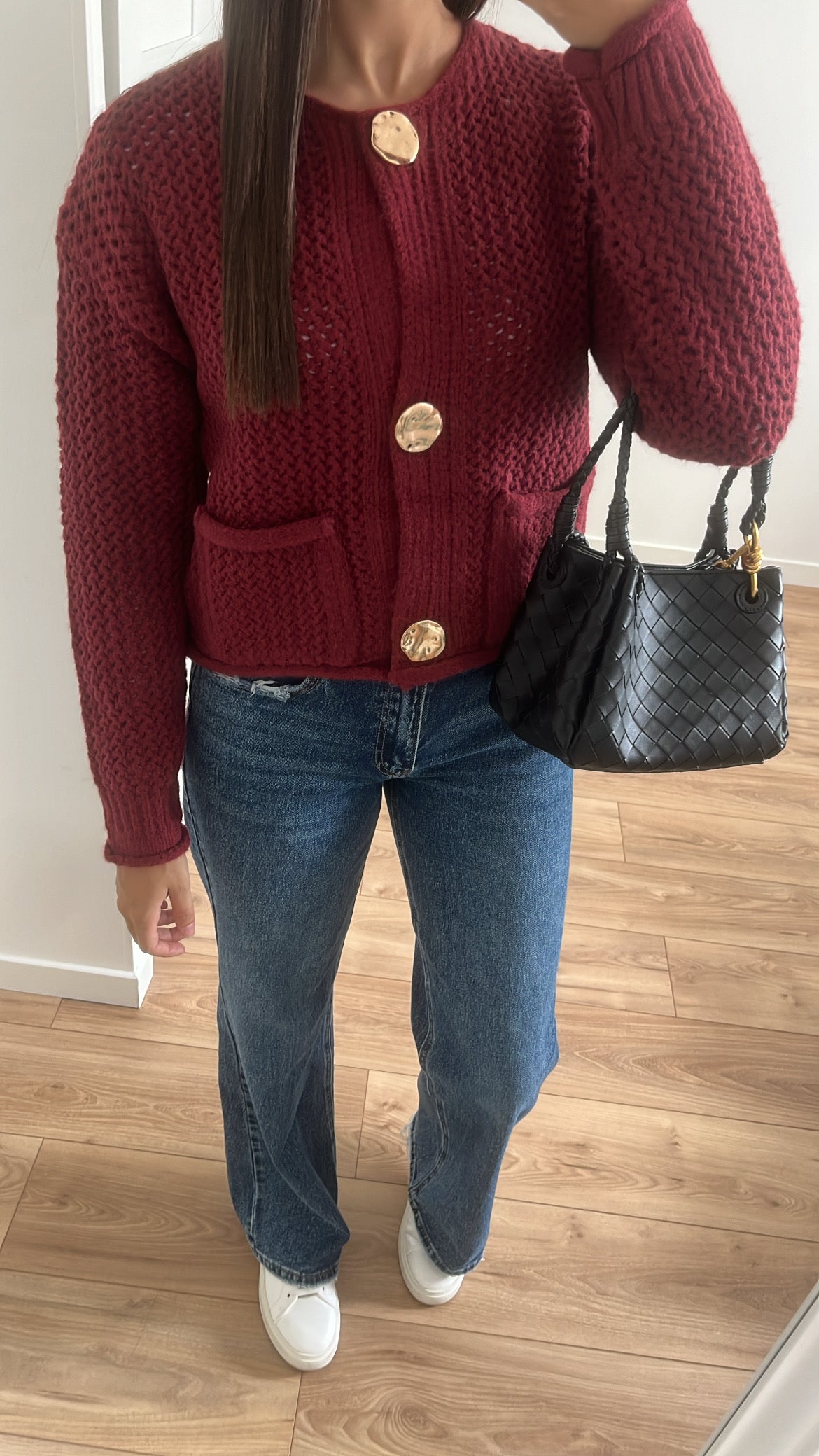 Gold button cardigan [burgundy]