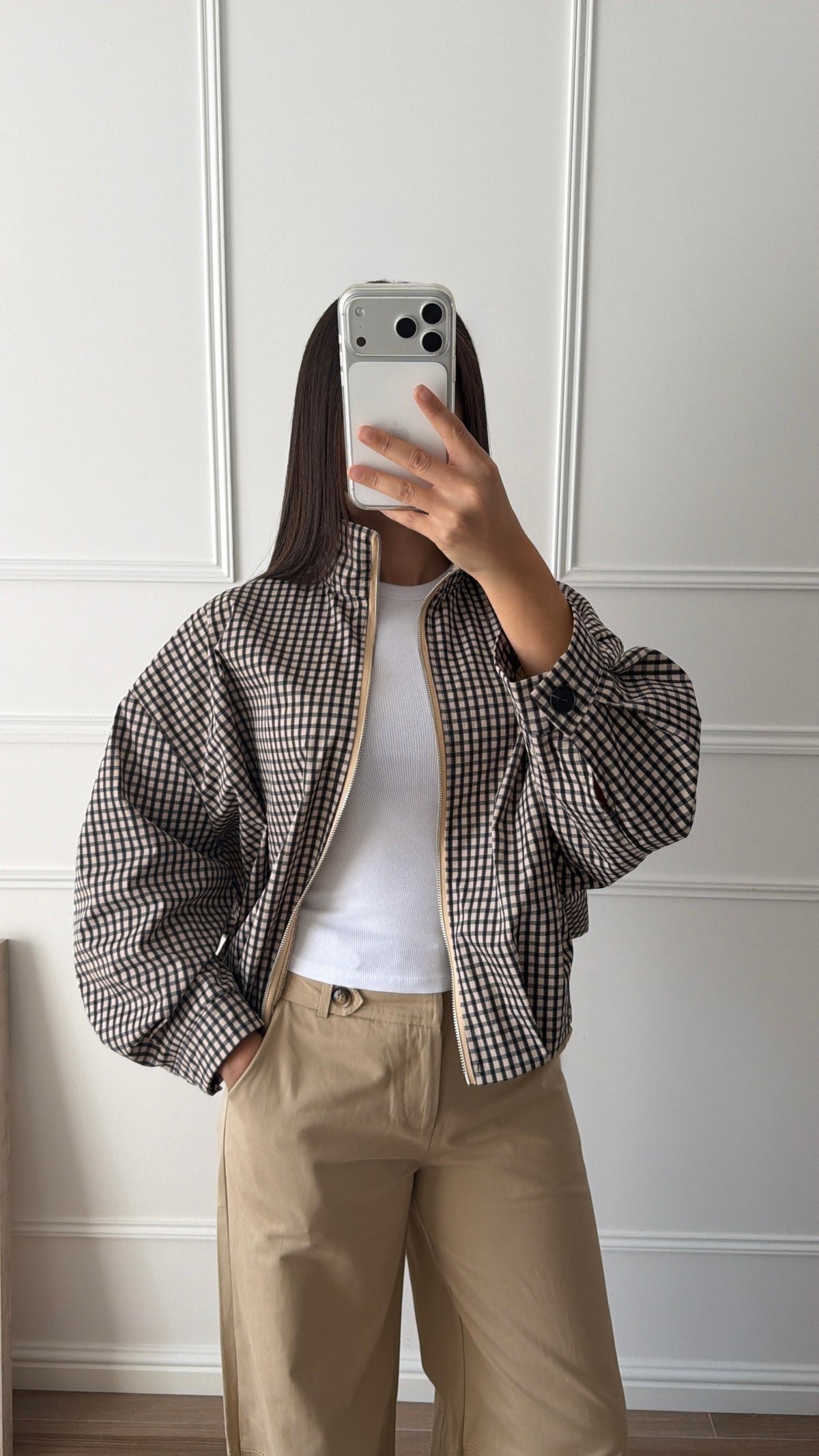 Veste oversize à carreaux LONA [beige/noire]