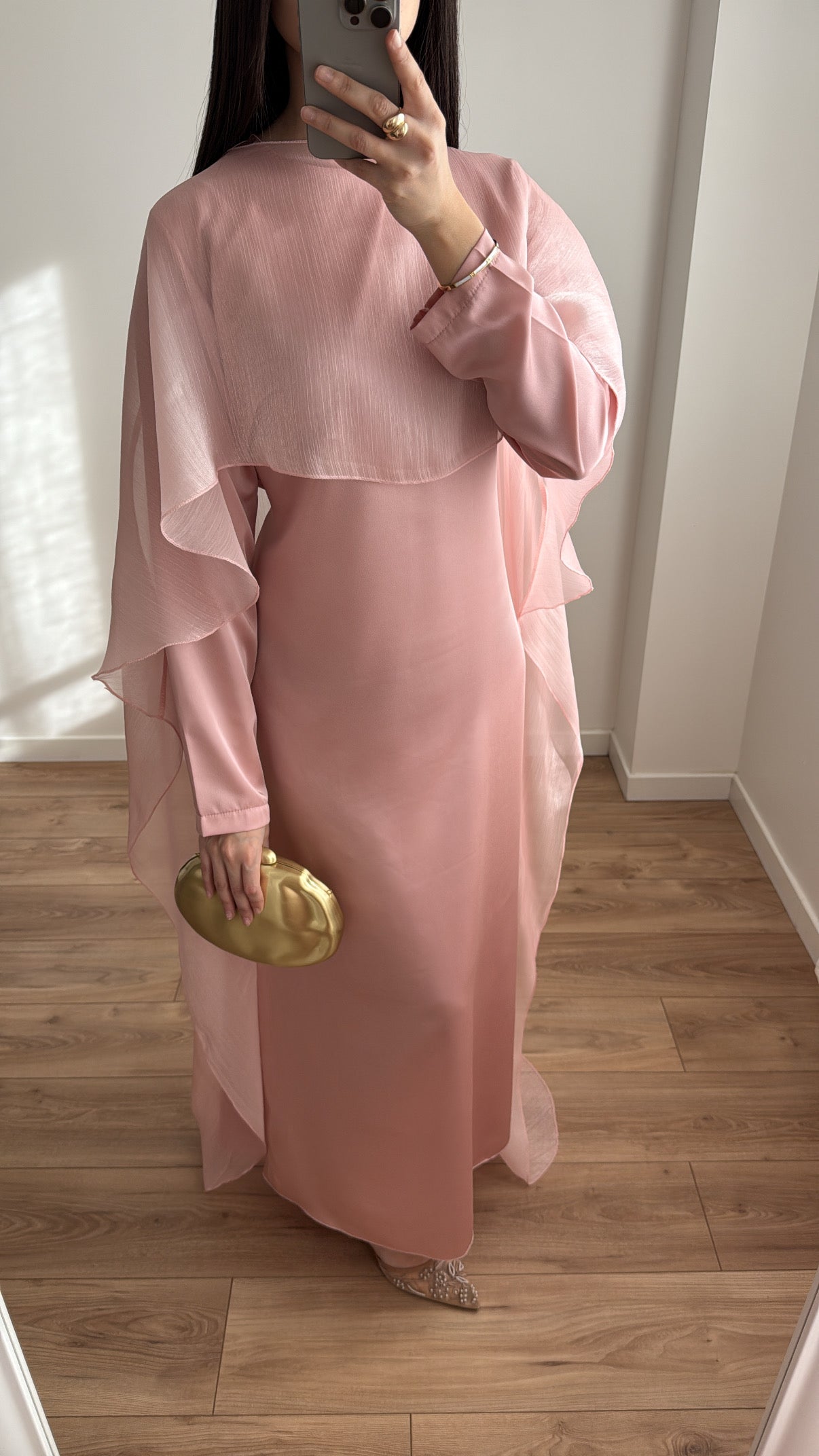 Longue robe à cape [ rose poudré ]